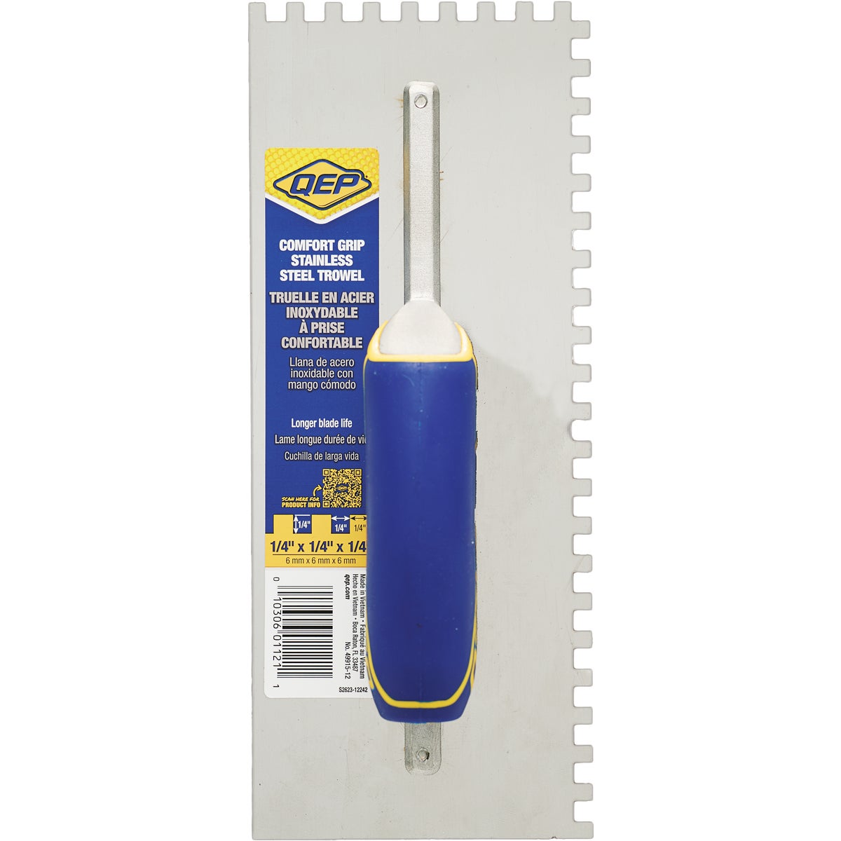 QEP 1/4 In. Stainless Steel Square Notched Trowel with Comfort Grip Image 3