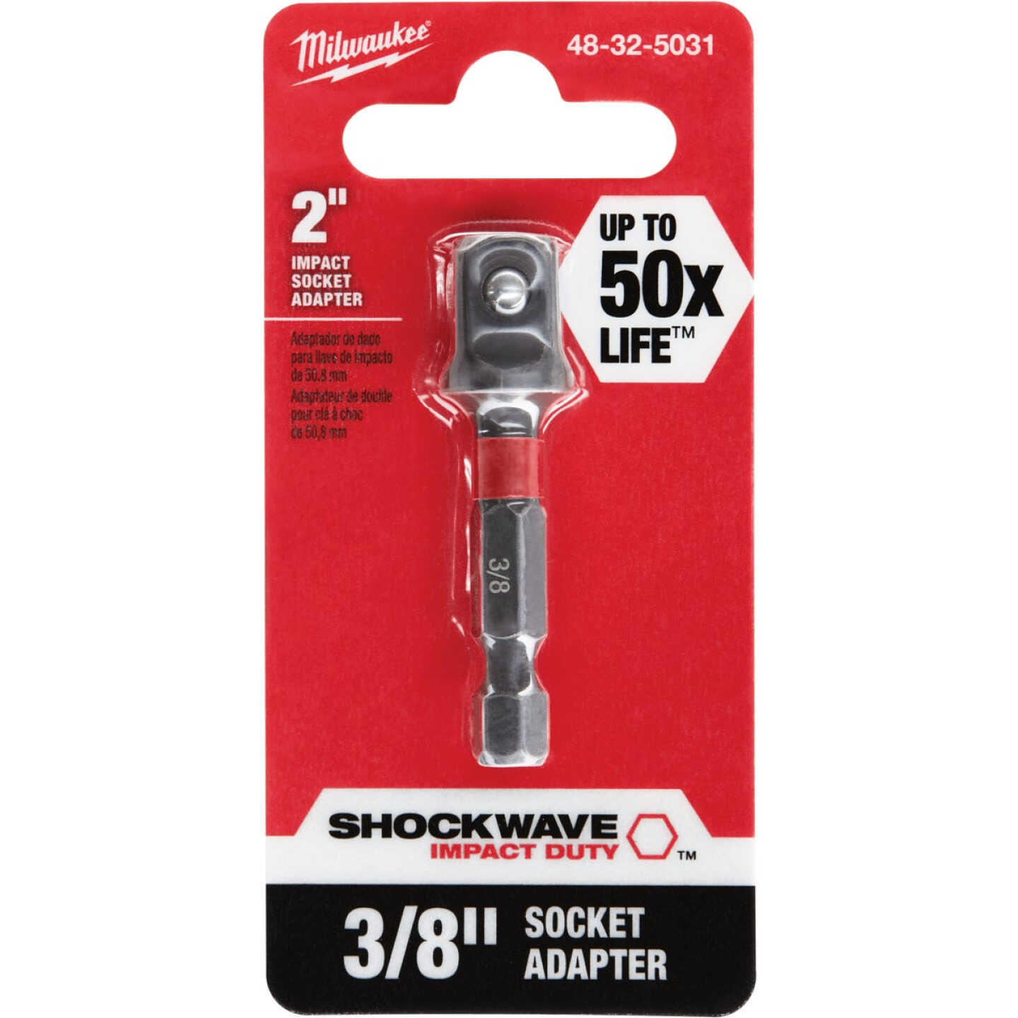 Milwaukee SHOCKWAVE 1/4 In. Hex to 3/8 In. Socket Adapter (10-Pack Bulk) Image 2