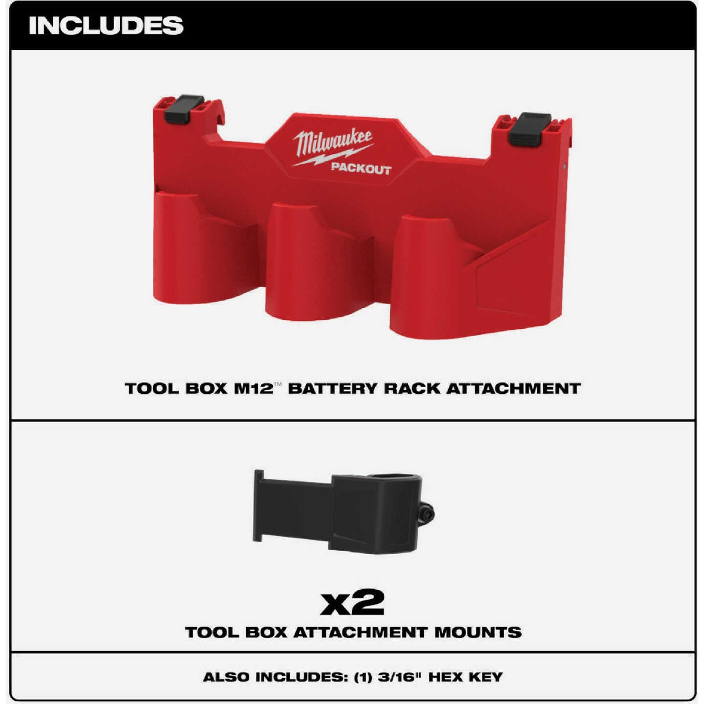 Milwaukee PACKOUT Tool Box M12 Battery Rack Attachment Image 2