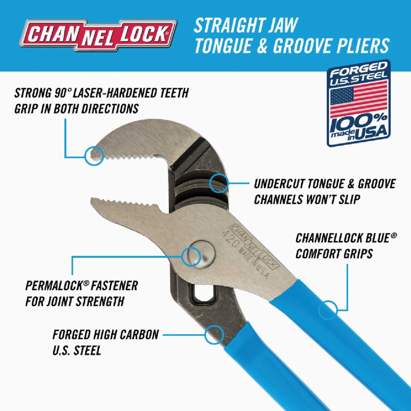 Channellock 9-1/2 In. Straight Jaw Groove Joint Pliers Image 3