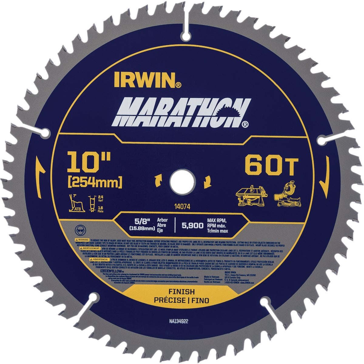Irwin Marathon 10 In. 60-Tooth Trim/Finish Circular Saw Blade Image 1