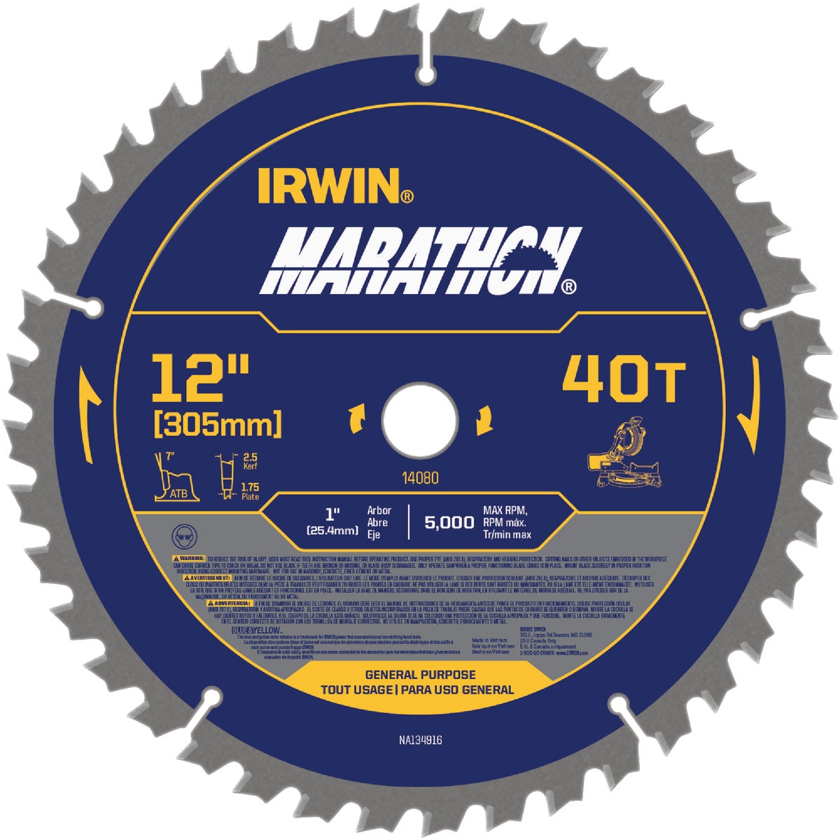 Irwin Marathon 12 In. 40-Tooth General Purpose Circular Saw Blade Image 1