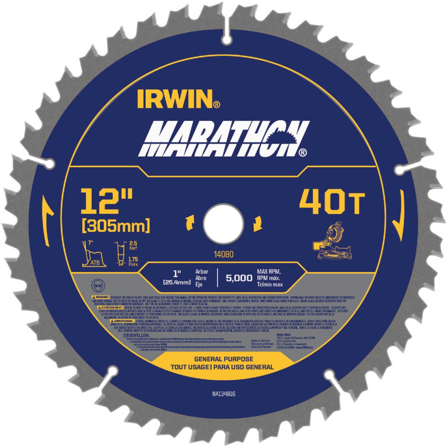 Irwin Marathon 12 In. 40-Tooth General Purpose Circular Saw Blade Image 1