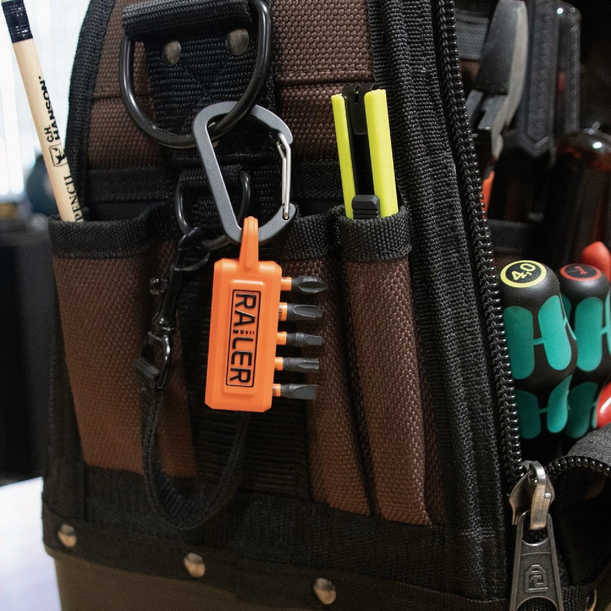 Railer 5-Hole Micro Bitrail Orange & Black Bit Holder with Carabiner (2-Pack) Image 2