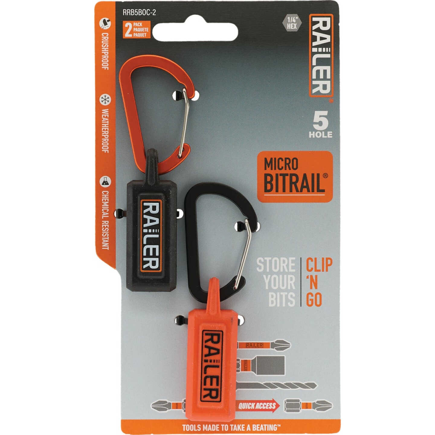 Railer 5-Hole Micro Bitrail Orange & Black Bit Holder with Carabiner (2-Pack) Image 5