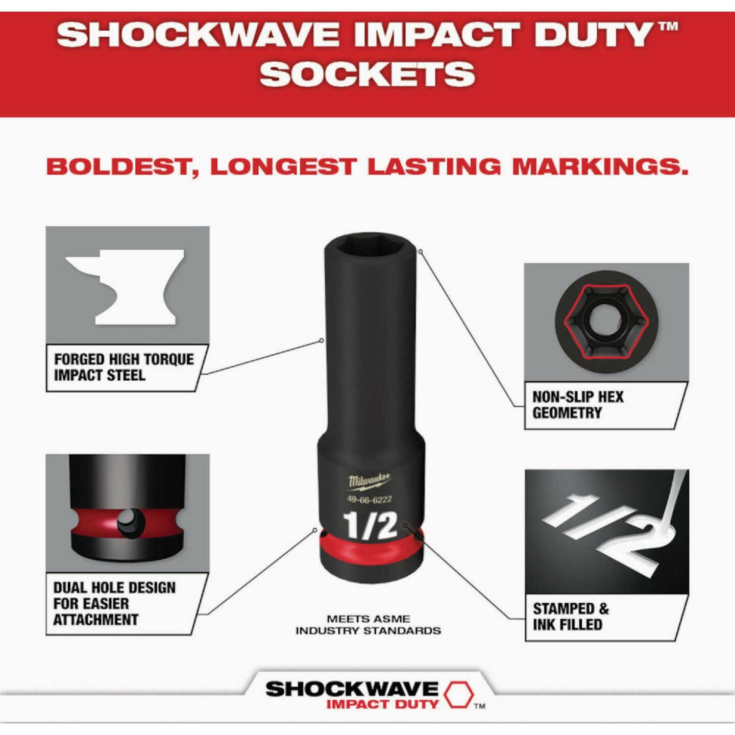 Milwaukee SHOCKWAVE Standard & Metric 3/8 In. Drive 6-Point Deep Impact Socket Set (43-Piece) Image 5