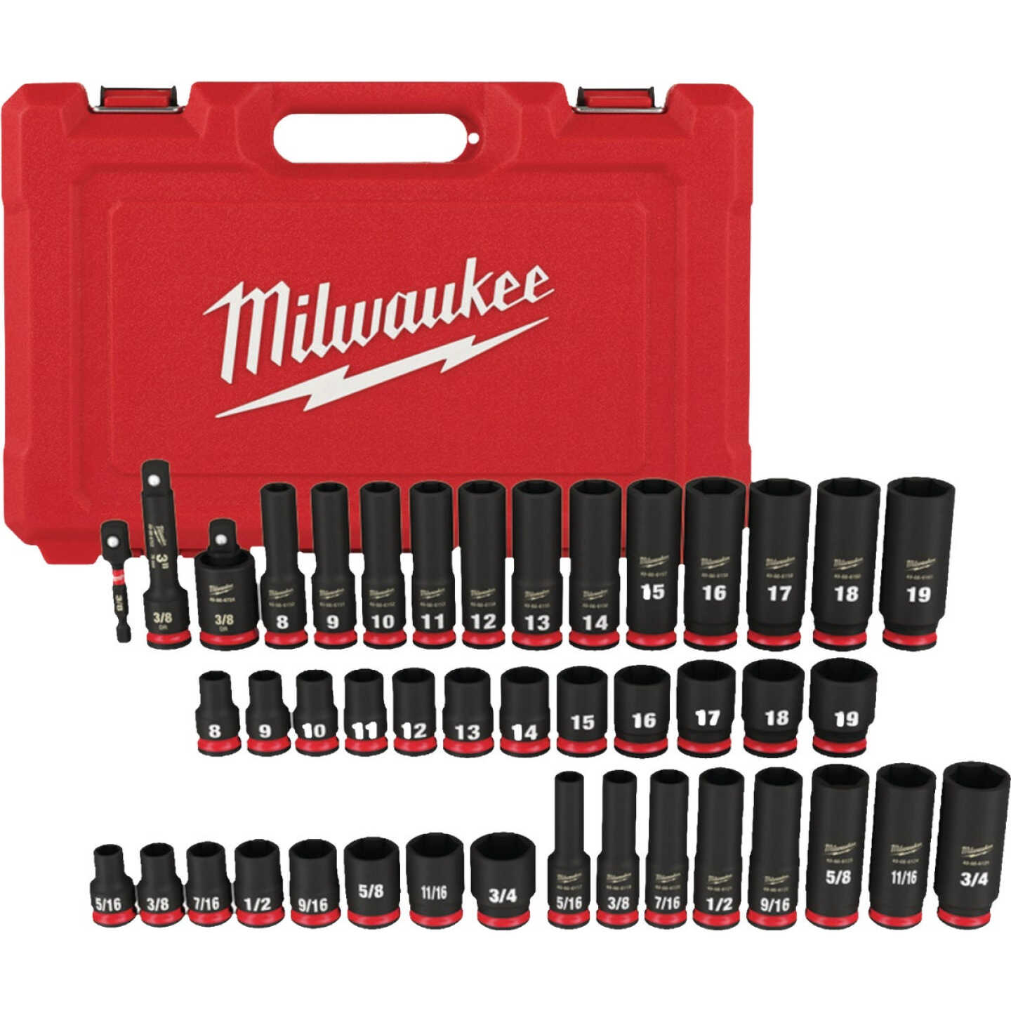 Milwaukee SHOCKWAVE Standard & Metric 3/8 In. Drive 6-Point Deep Impact Socket Set (43-Piece) Image 1
