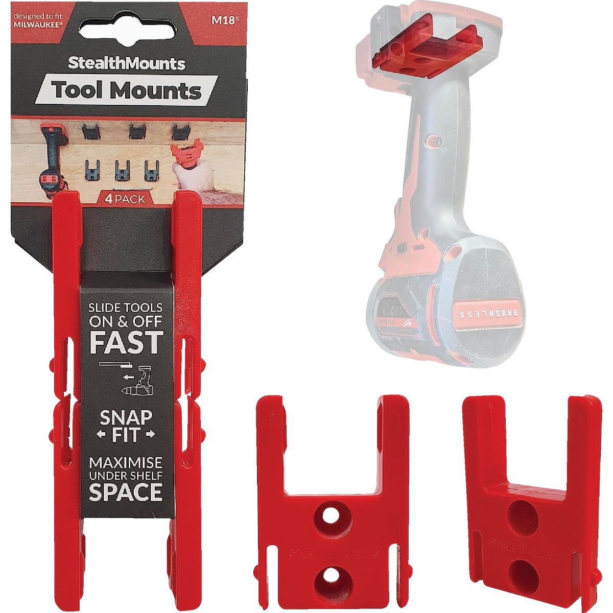 StealthMounts Tool Mounts for Milwaukee M18 (4-Pack)