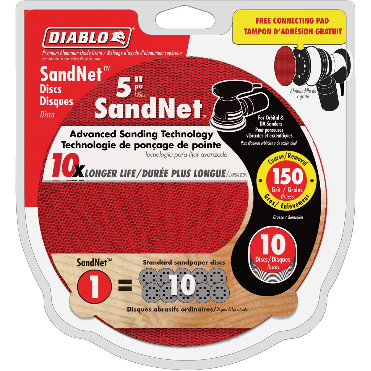 Diablo SandNet 5 In. 150 Grit Sanding Disc with Connection Pad (10-Pack) Image 1