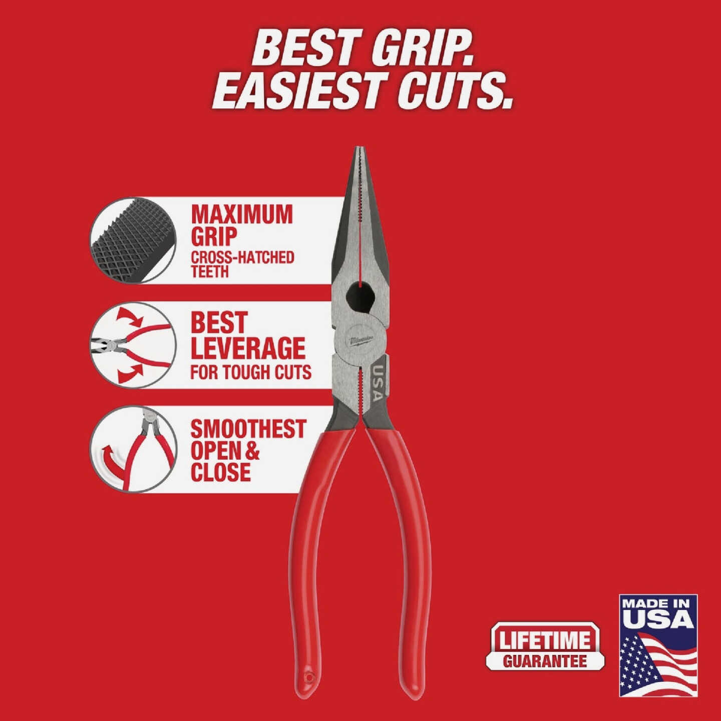 Milwaukee 8 In. Dipped Grip Long Nose Pliers (USA) Image 2