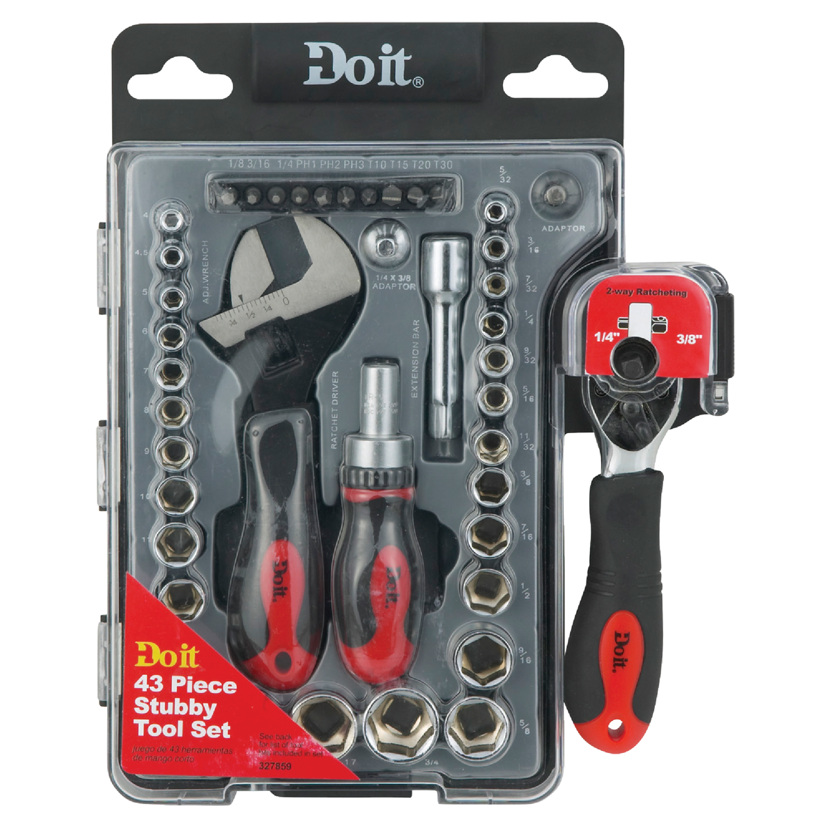 Do it Stubby Standard/Metric 1/4 In. and 3/8 In. Drive 6-Point Shallow Ratchet & Socket Set (43-Piece) Image 2