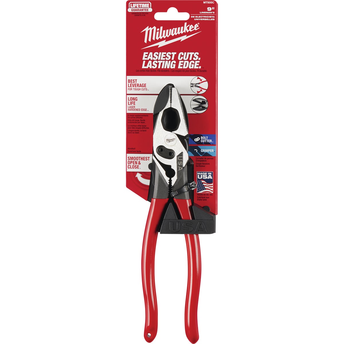 Milwaukee 9 In. Dipped Grip Linesman Pliers with Crimper and Bolt Cutter Image 7