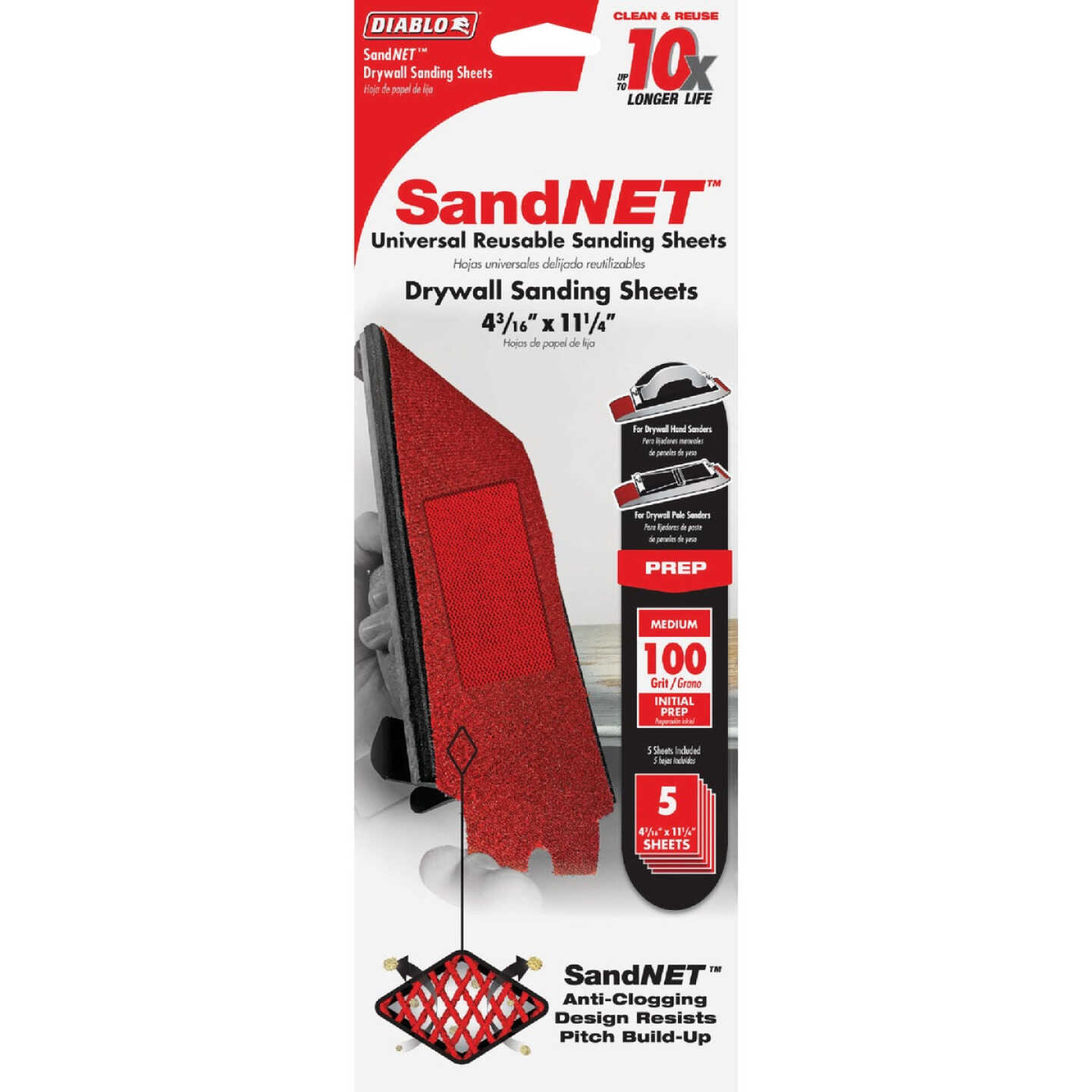Diablo SandNet 100 Grit 4-3/16 In. x 11-1/4 In. Universal Reusable Drywall Sandpaper (5-Pack) Image 1