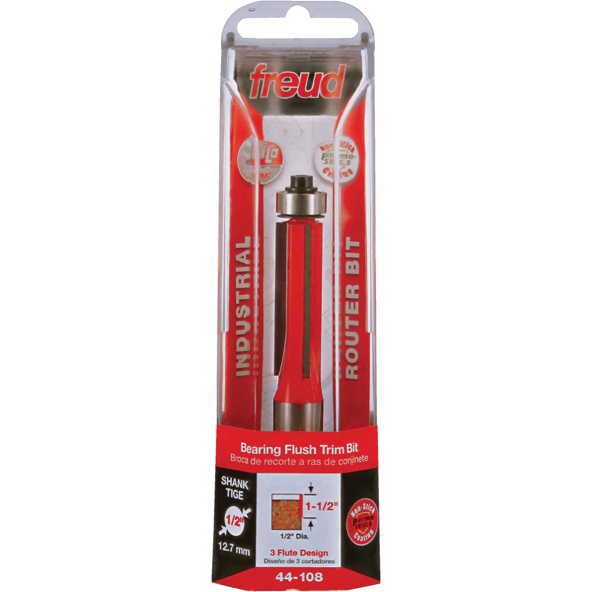 Freud 1/2 In. x 1-1/2 In. 3-Cutter Flush Trim Router Bit