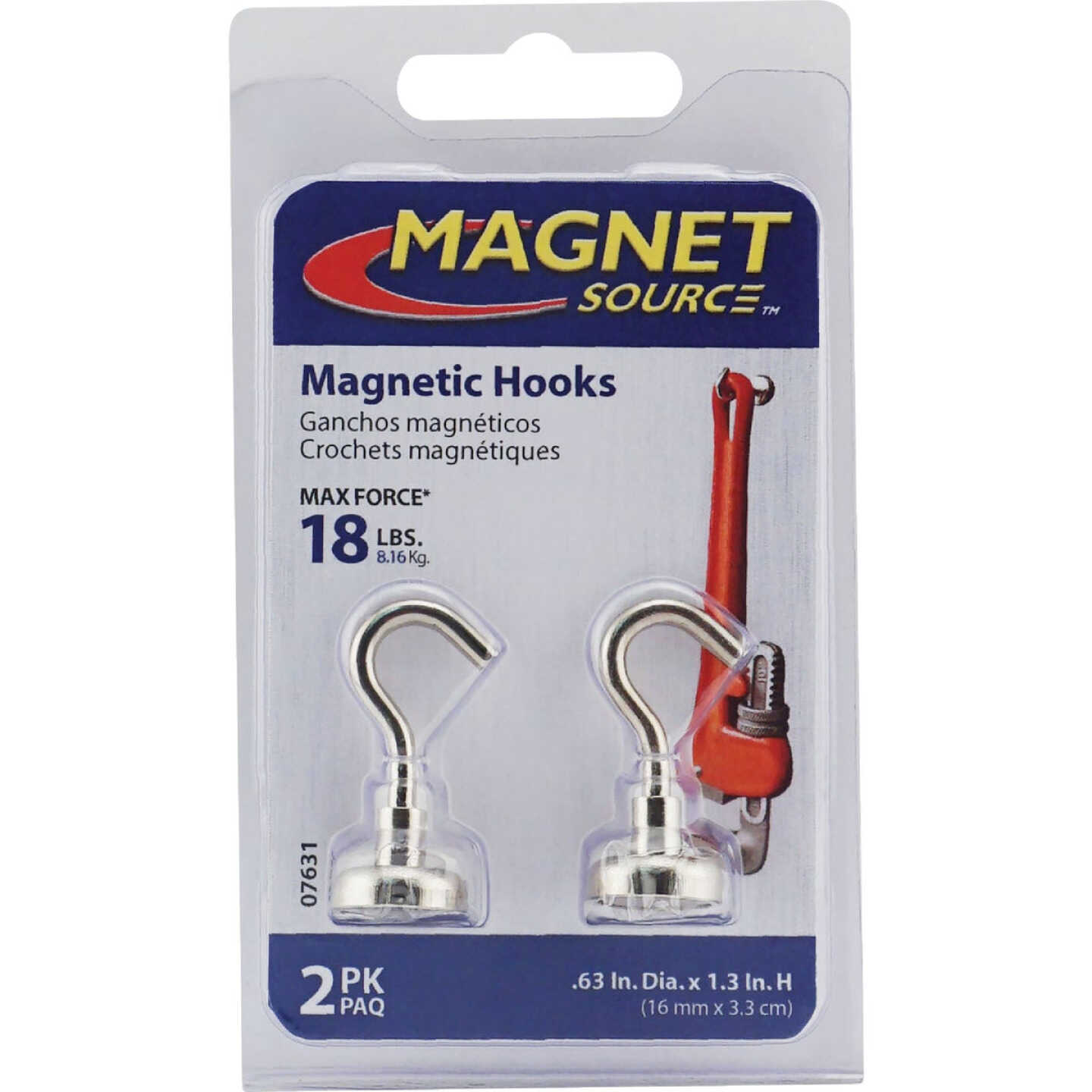 MagnetSource Grade 42 Neodymium 18 Lb. Capacity Magnet Hook (2-Pack) Image 6