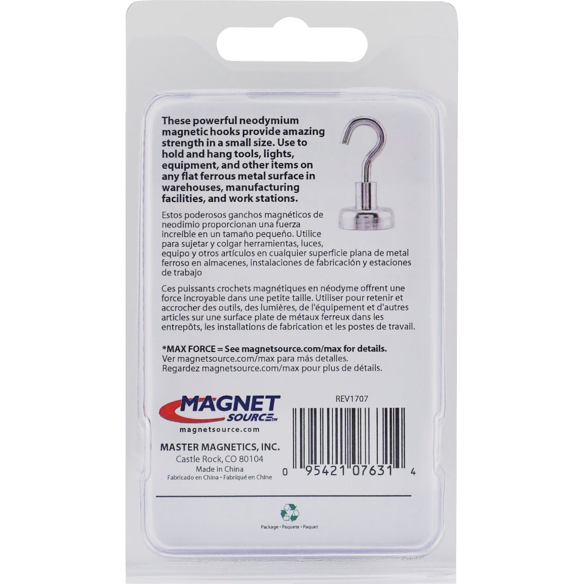 MagnetSource Grade 42 Neodymium 18 Lb. Capacity Magnet Hook (2-Pack) Image 8