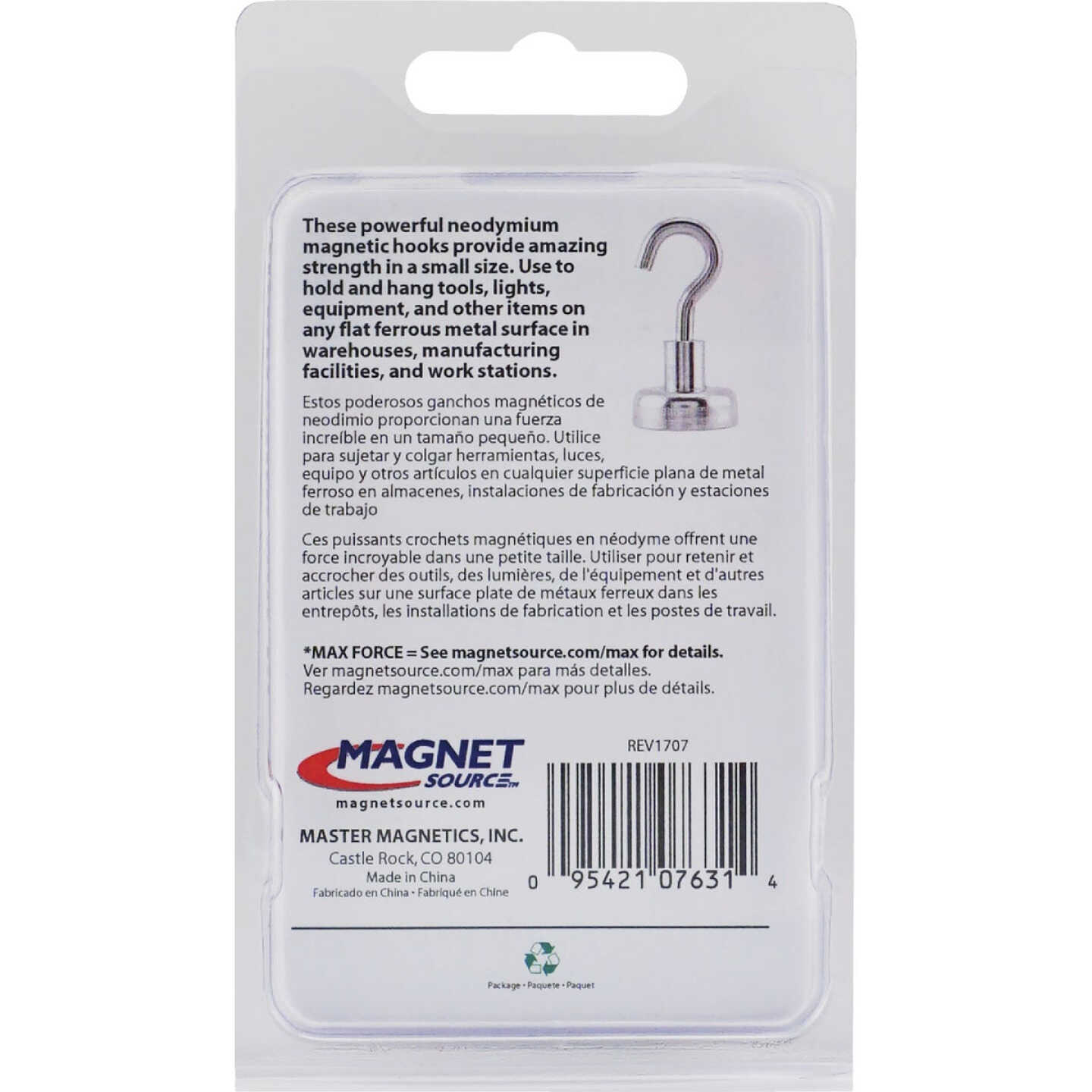 MagnetSource Grade 42 Neodymium 18 Lb. Capacity Magnet Hook (2-Pack) Image 8