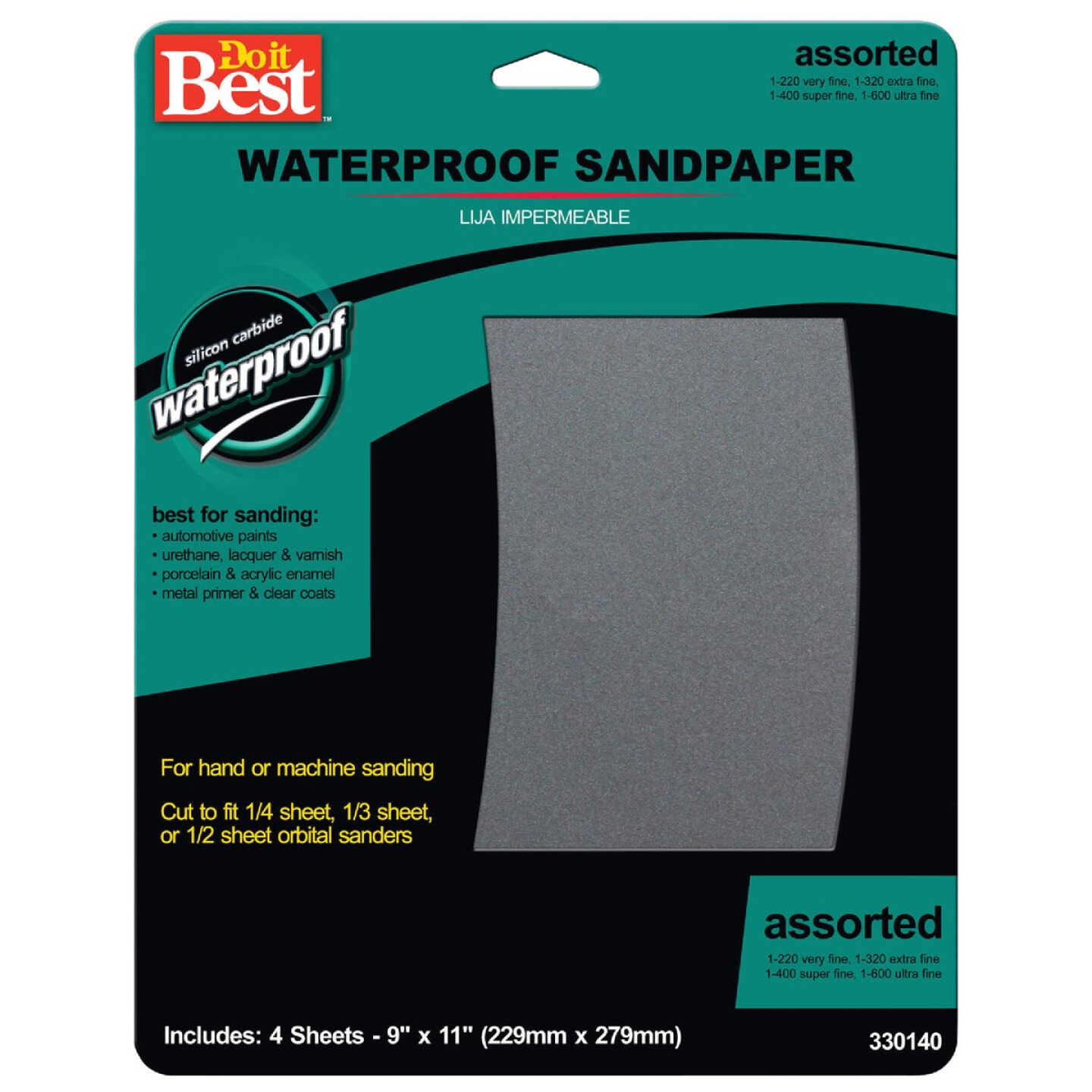 Do it Best Waterproof 9 In. x 11 In. 600/440/320/220 Grit Assorted Grade Sandpaper (4-Pack) Image 1