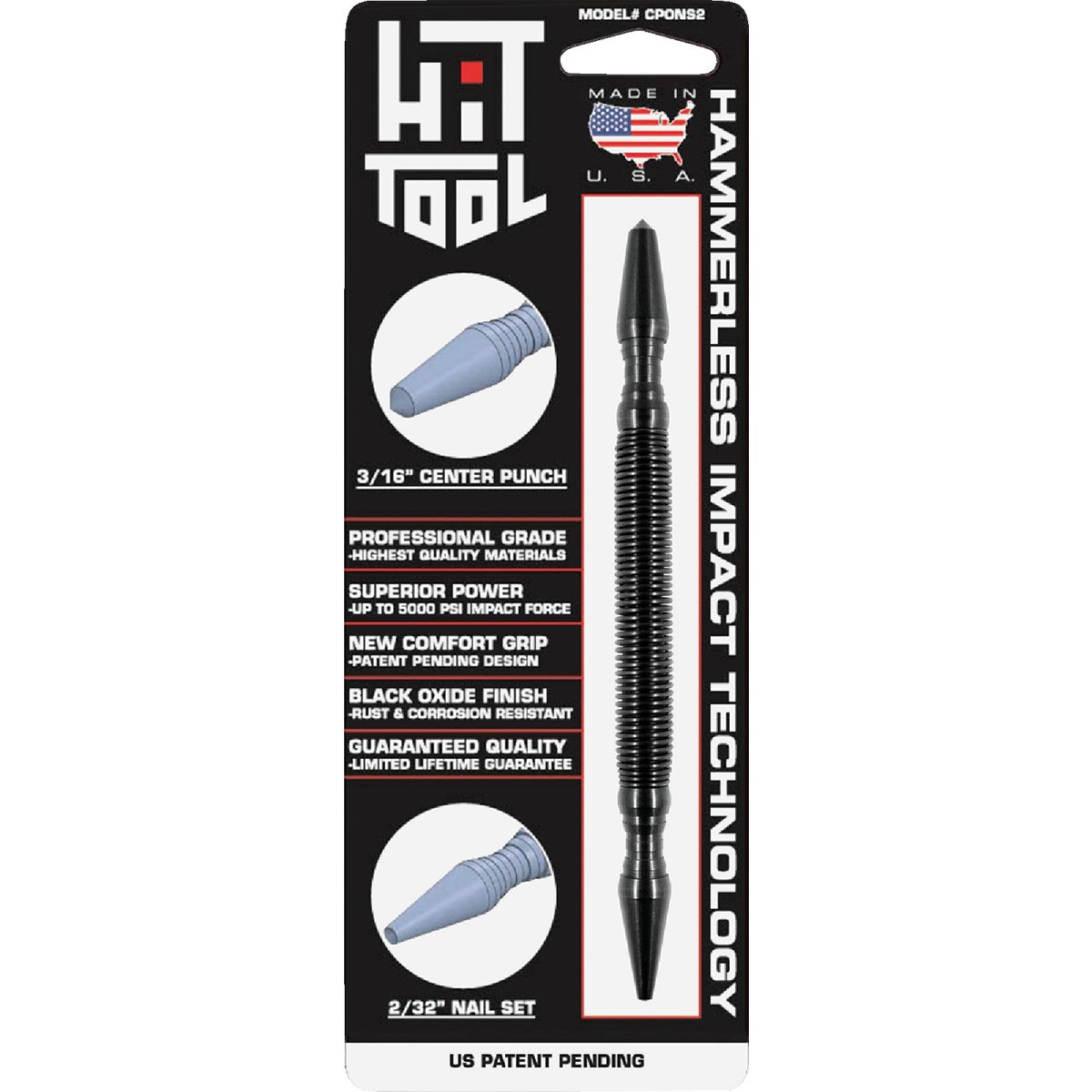 HIT Tool 2/32 In. x 7 In. HSS Steel Hammerless Spring Loaded Nail Set & Center Punch Image 2