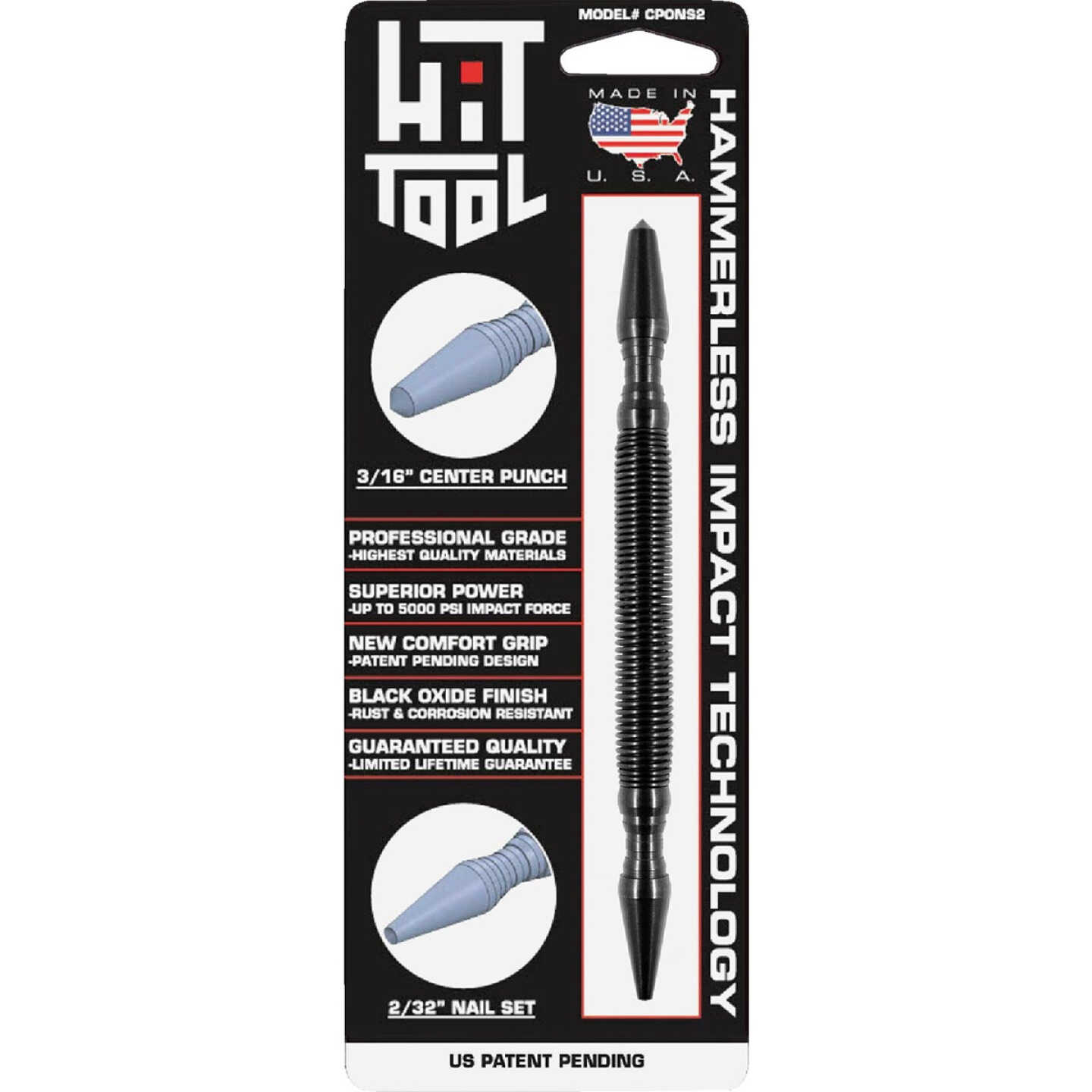 HIT Tool 2/32 In. x 7 In. HSS Steel Hammerless Spring Loaded Nail Set & Center Punch Image 2