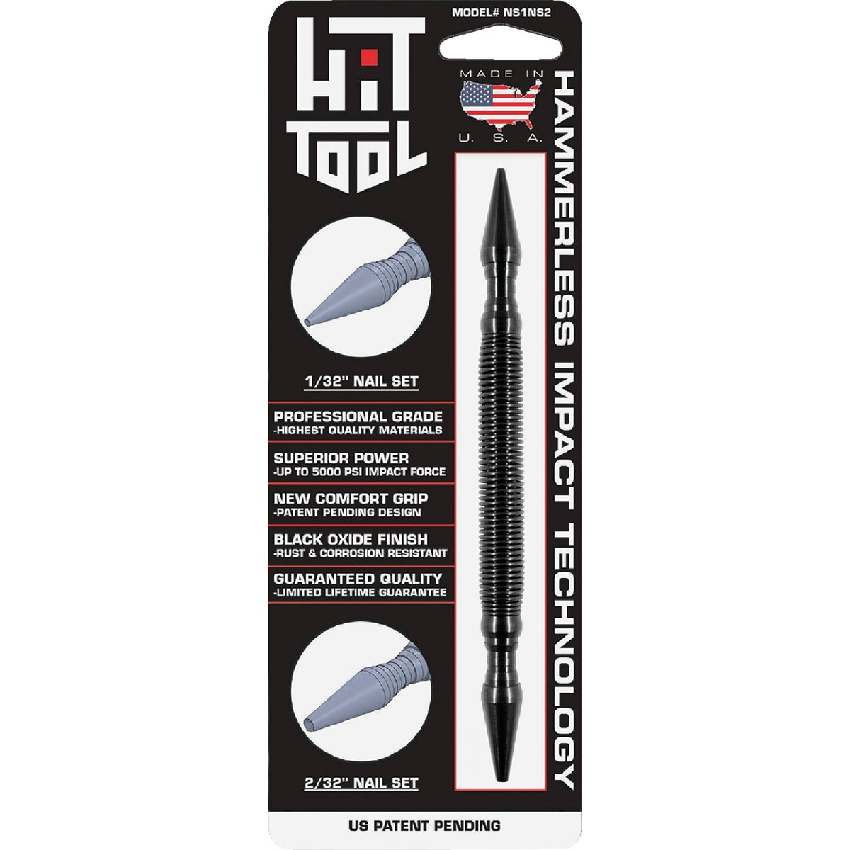HIT Tool 1/32 In. & 2/32 In. HSS Steel Hammerless Spring Loaded Nail Set Image 2