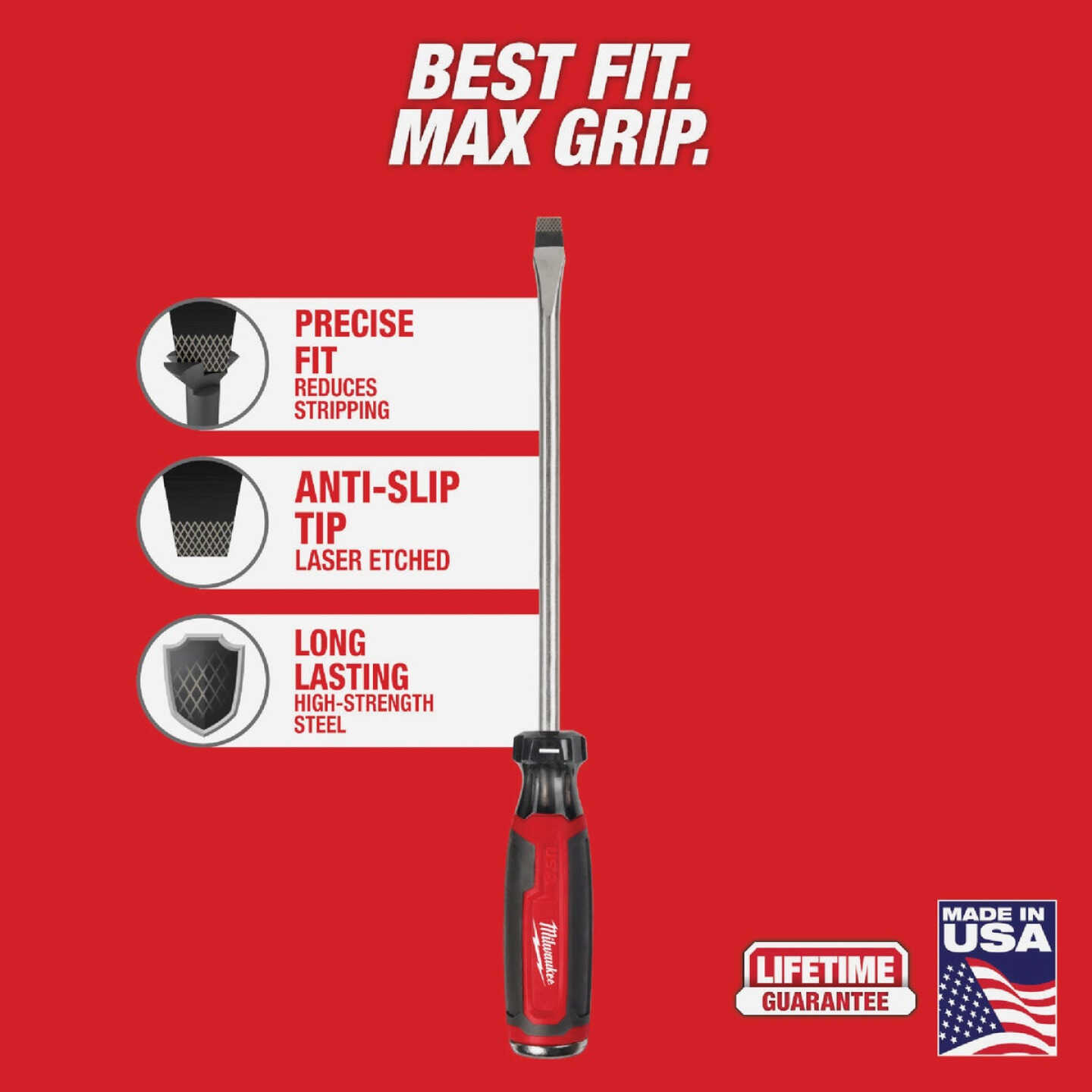 Milwaukee 3/8 In. x 8 In. Slotted Demolition Screwdriver with Cushion Grip Image 2