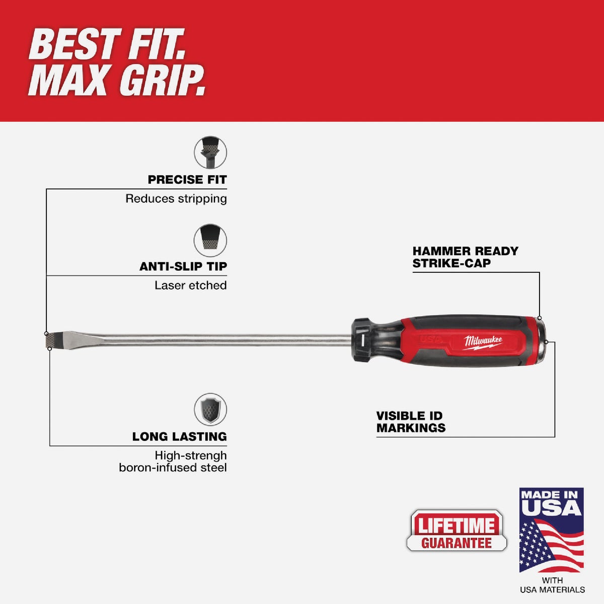 Milwaukee 3/8 In. x 8 In. Slotted Demolition Screwdriver with Cushion Grip Image 3