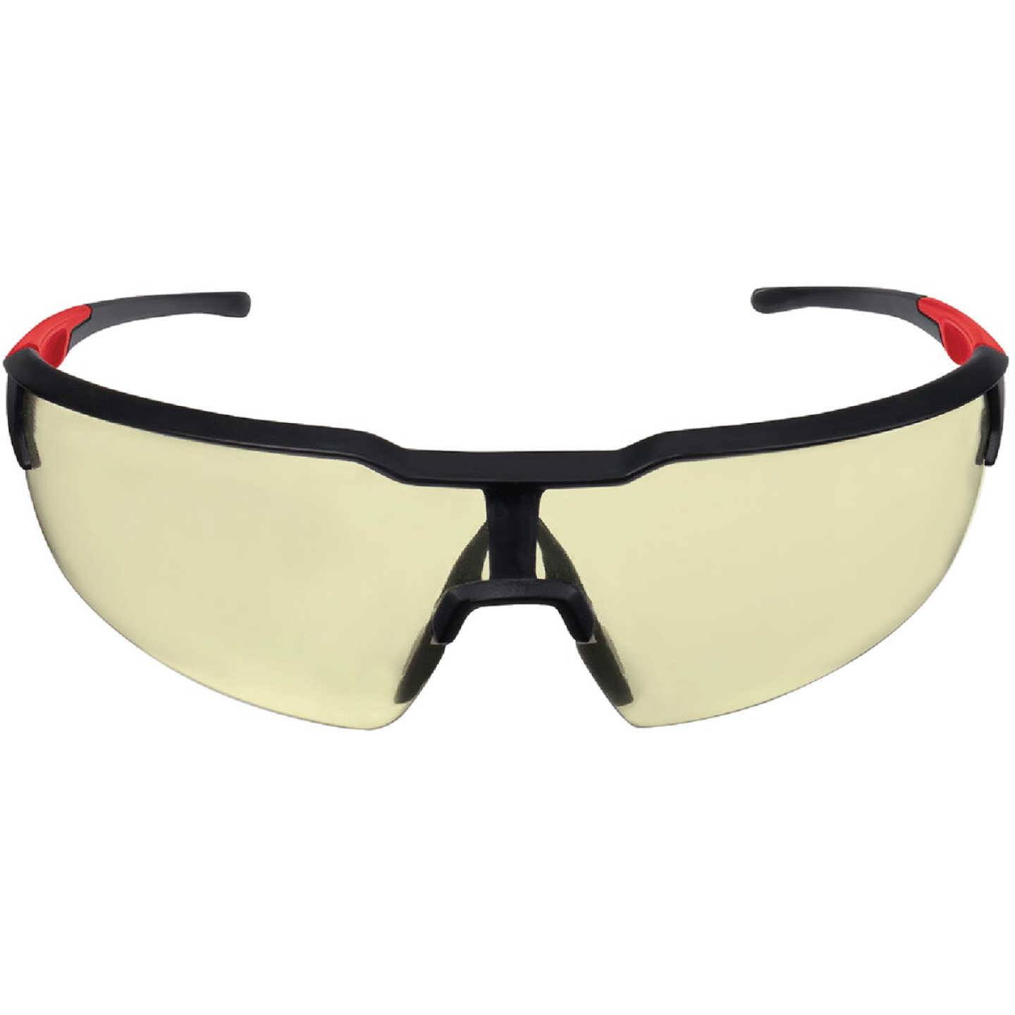 Milwaukee Red & Black Frame Safety Glasses with Yellow Fog-Free Lenses Image 1