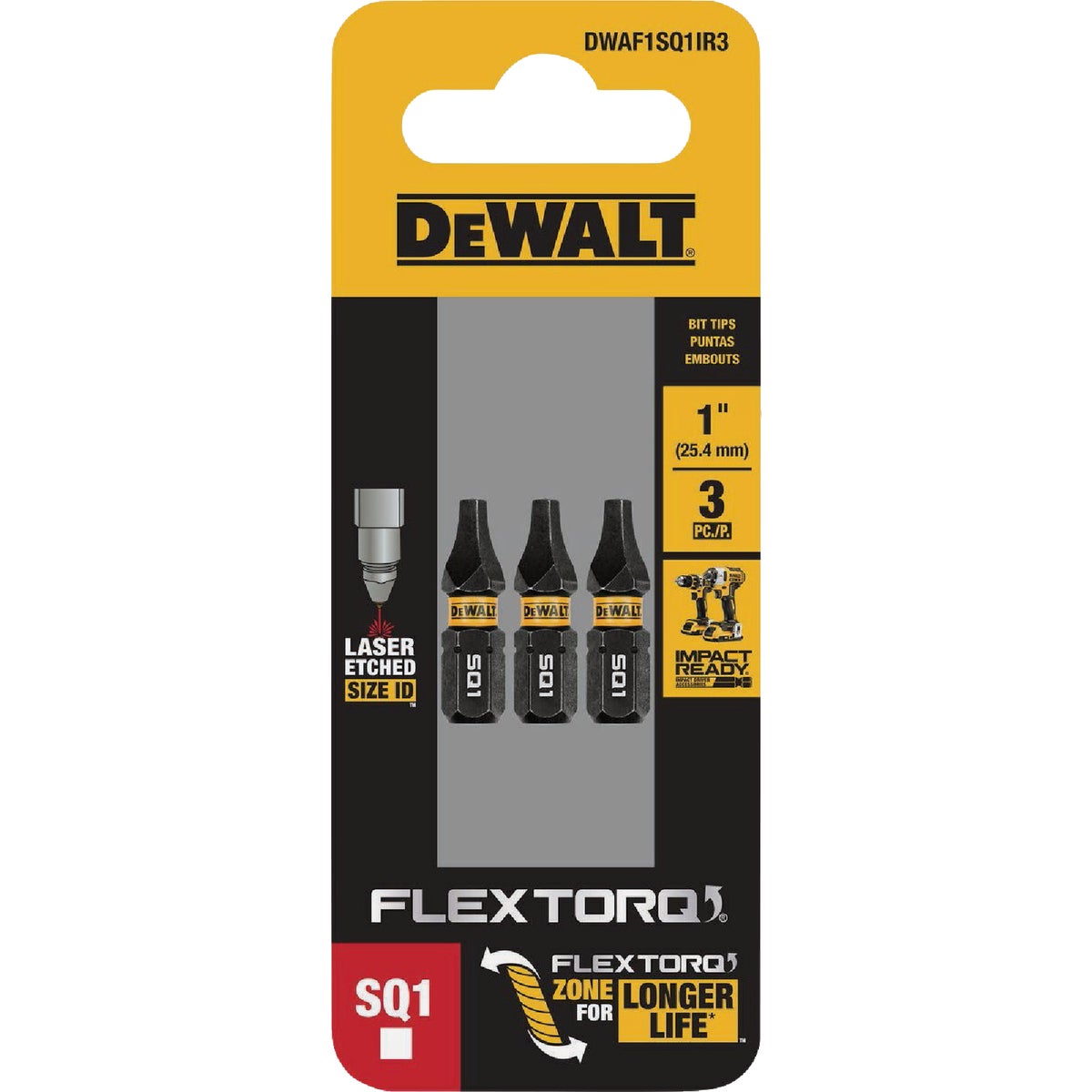 DEWALT FlexTorq 1 In. #1 Square Impact Screwdriver Bit (3-Pack) Image 3