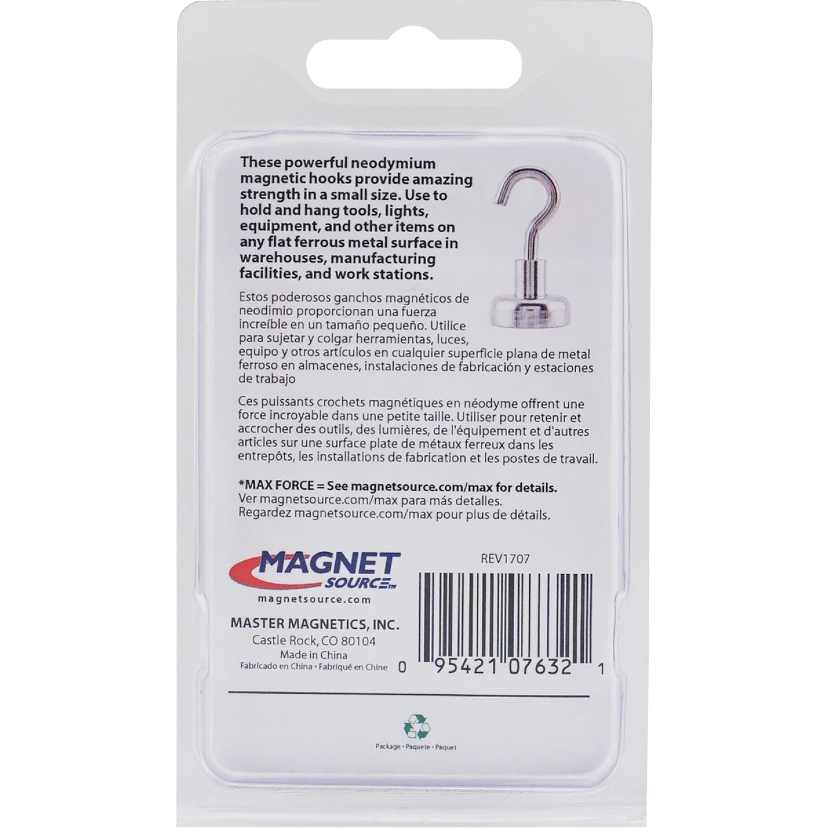 MagnetSource Grade 42 Neodymium 28 Lb. Capacity Magnet Hook (2-Pack) Image 10