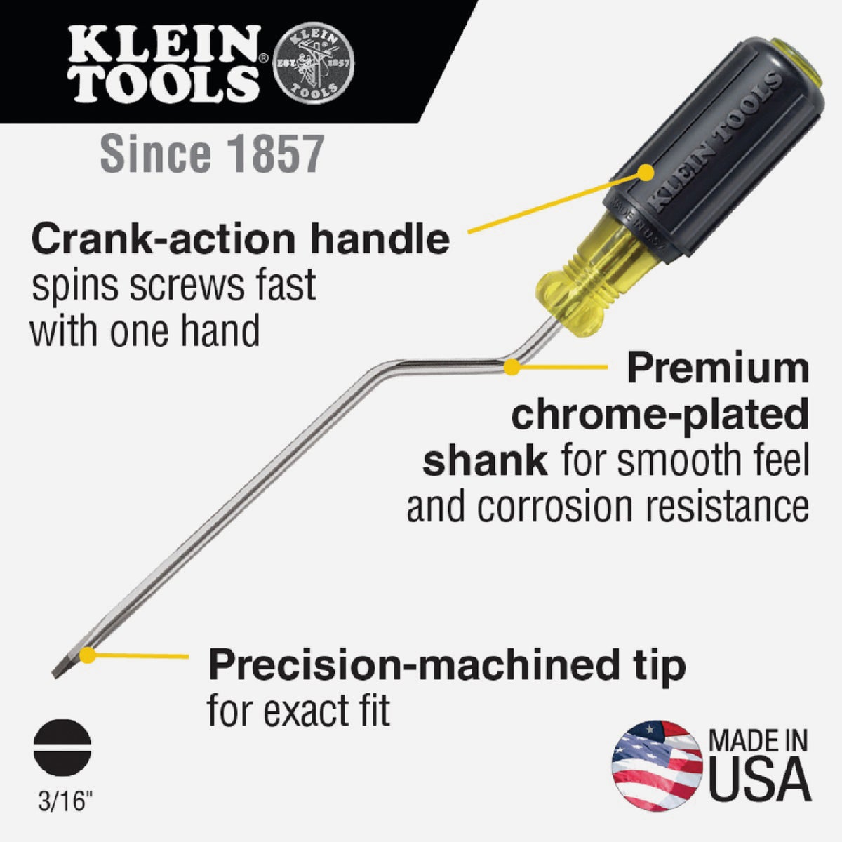 Klein Rapi-Driv 3/16 In. Cabinet-Tip 6 In. x 9-3/4 In. Rotary Screwdriver Image 2
