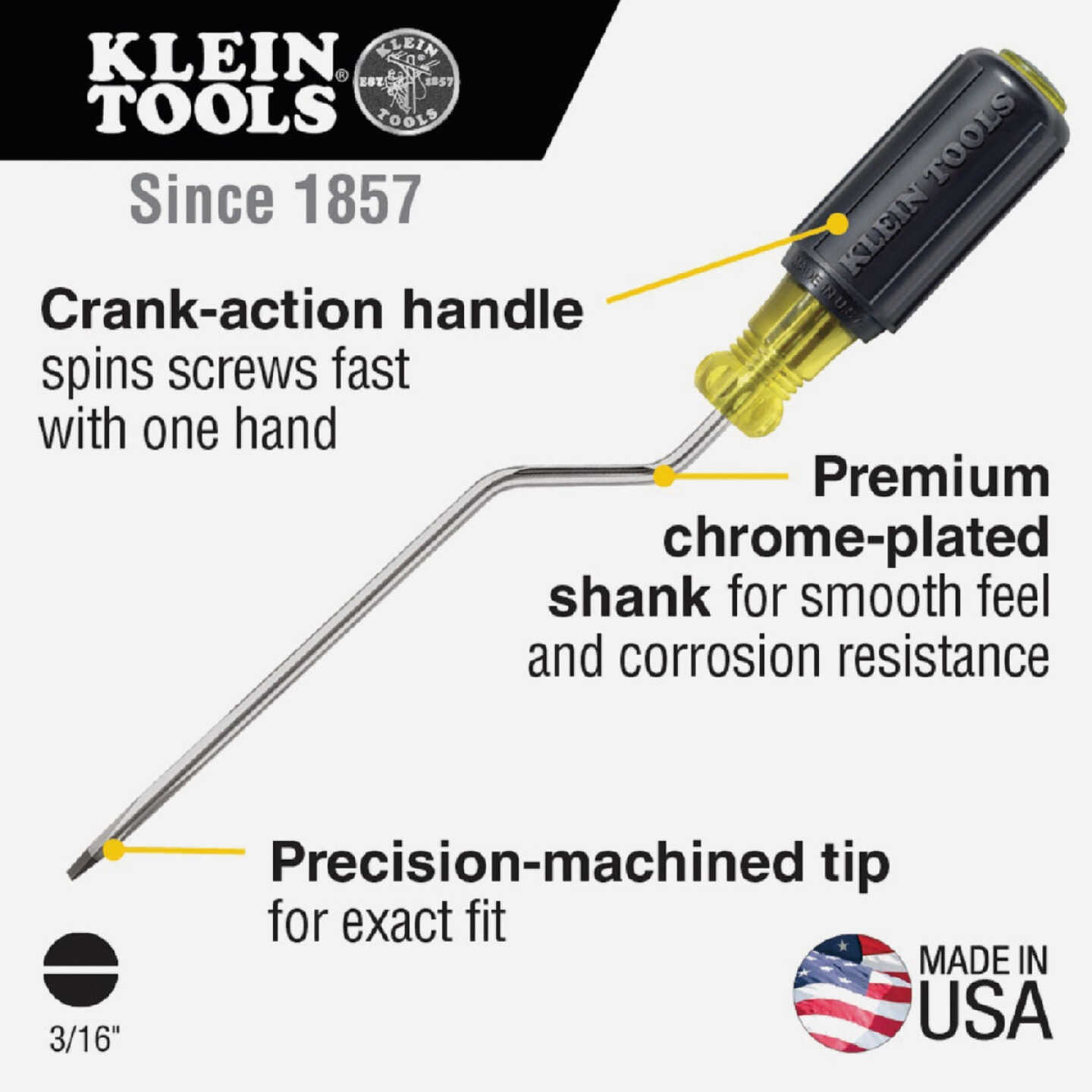 Klein Rapi-Driv 3/16 In. Cabinet-Tip 6 In. x 9-3/4 In. Rotary Screwdriver Image 2