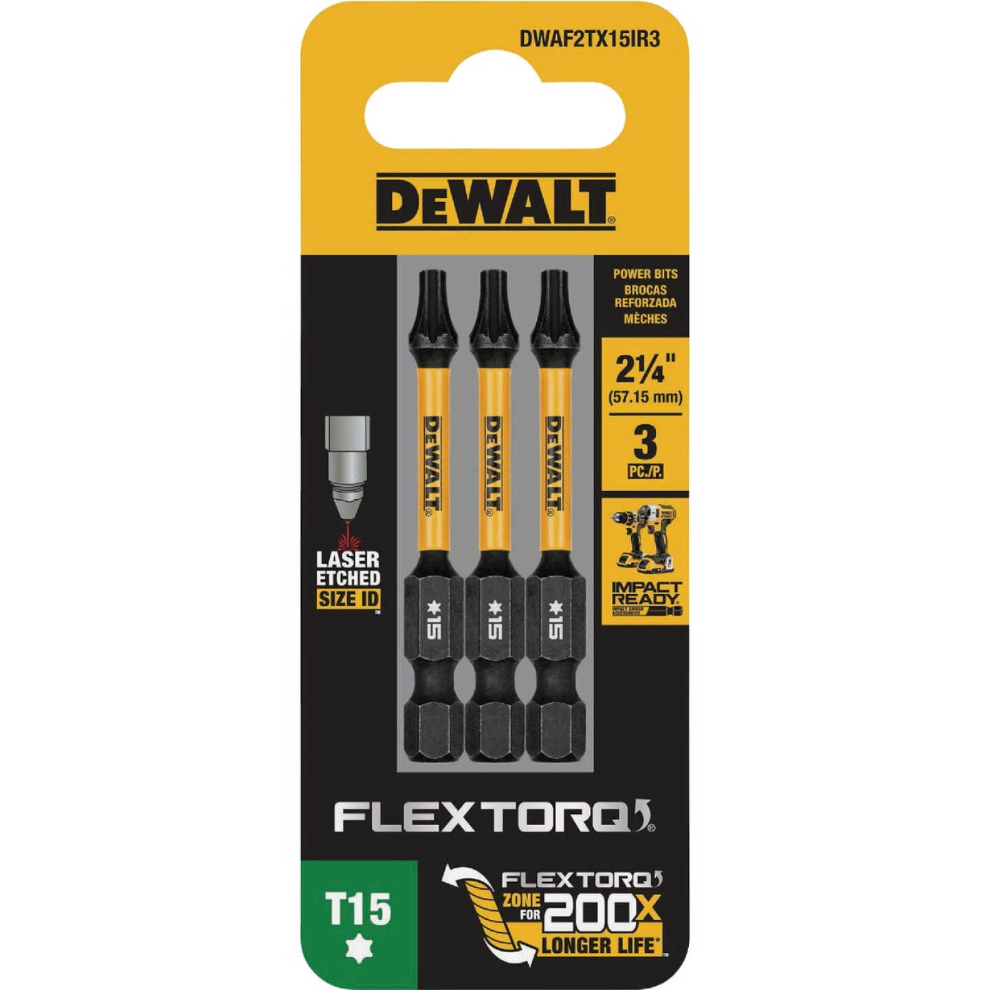 DEWALT FlexTorq 2 In. T15 TORX Impact Screwdriver Bit (3-Pack) Image 3
