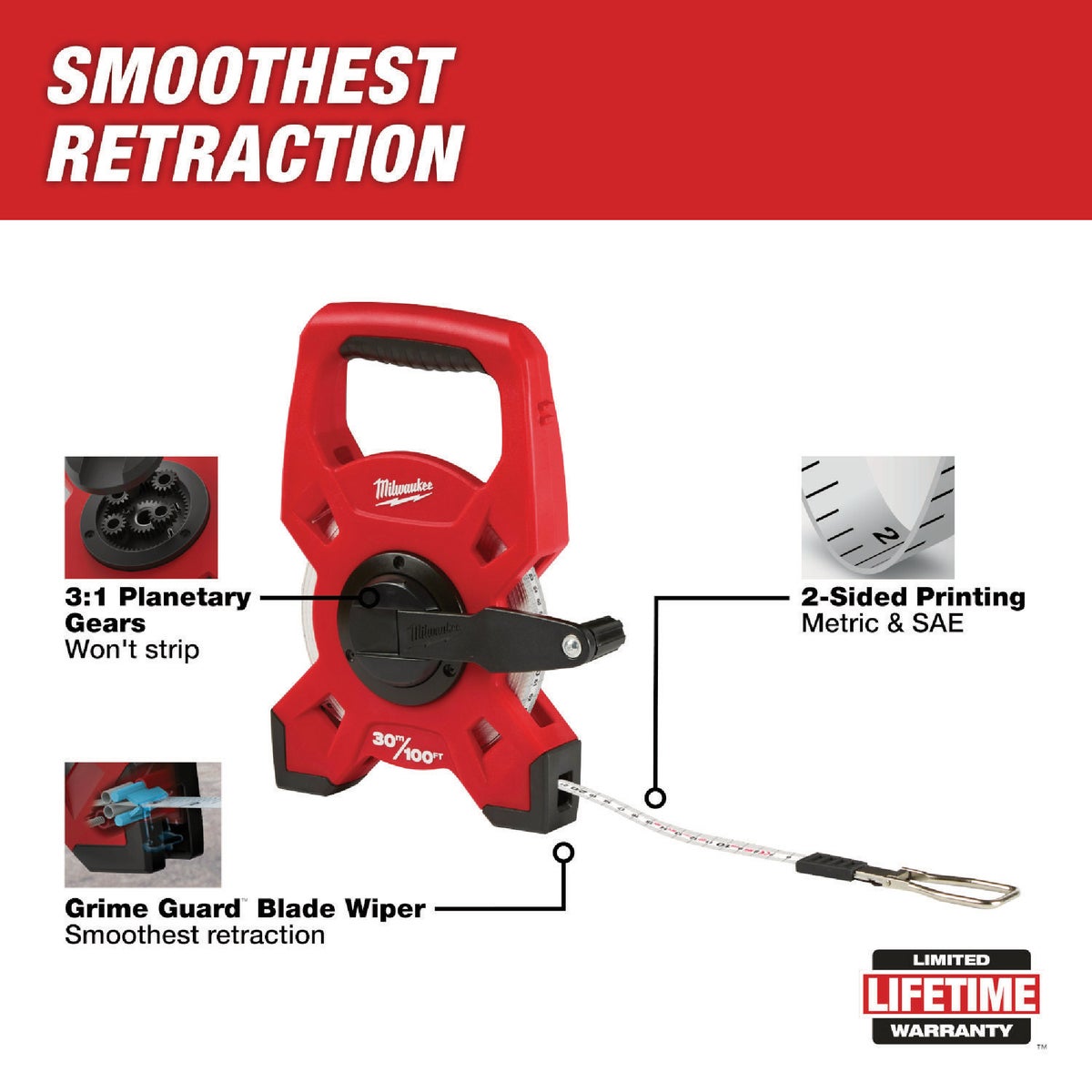 Milwaukee 100 Ft. SAE & Metric Fiberglass Open Reel Tape Image 2