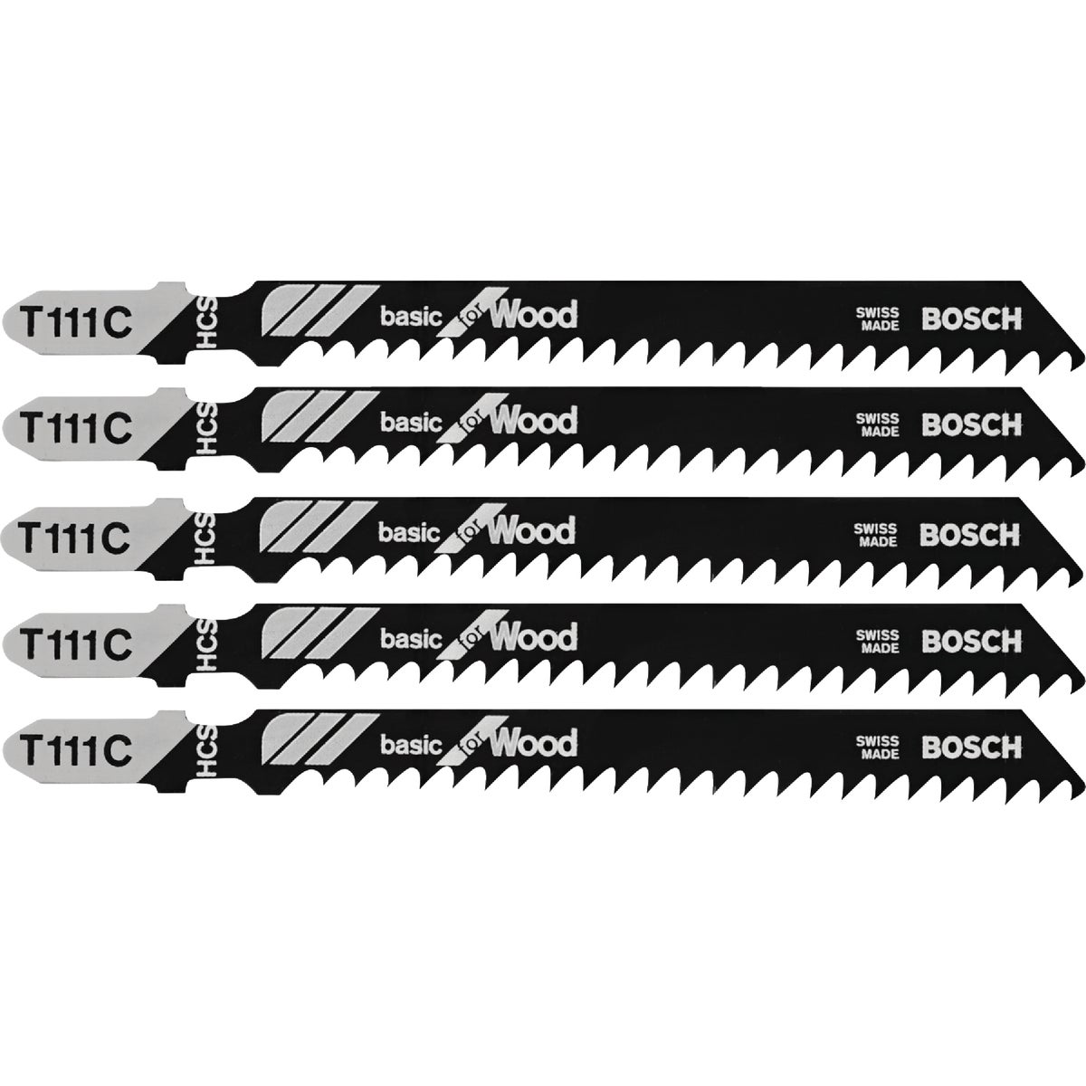 Bosch T-Shank 4 In. x 8 TPI High Carbon Steel Jig Saw Blade, Basic for Wood (5-Pack) Image 1