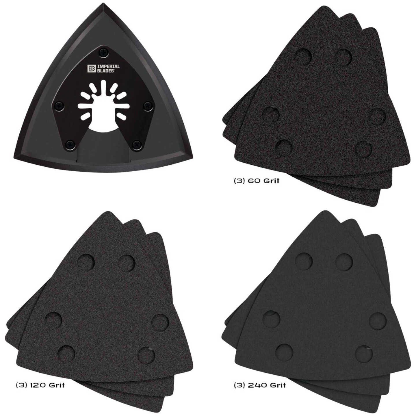 Imperial Blades ONE FIT 60/120/240 Grit Triangle Sandpaper Variety Pack w/Sanding Pad (10-Pack) Image 1