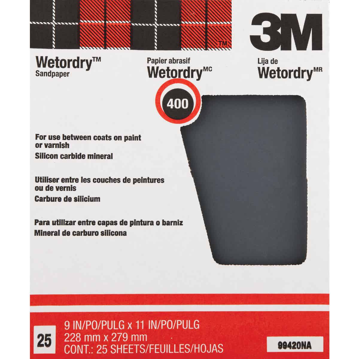 3M Wetordry Pro-Pak 9 In. x 11 In. Super Fine Between Finish Coats Sanding Sheets, 400 Grit (25-Pack)