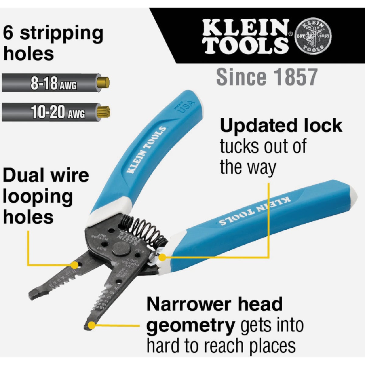 Klein 7.4 In. 8 to 18 AWG Solid, 10 to 20 Stranded Wire Stripper Image 3