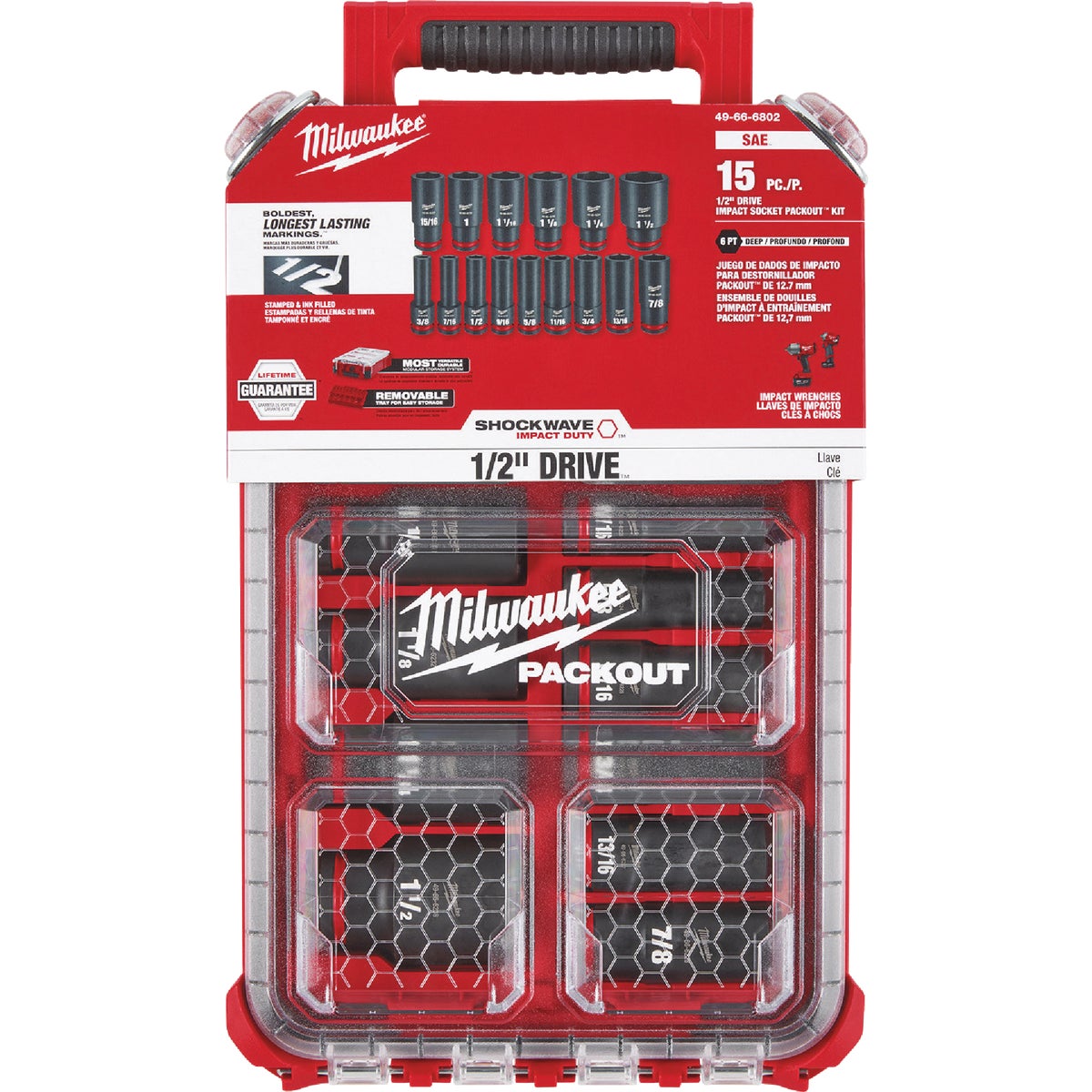 Milwaukee SHOCKWAVE Standard 1/2 In. Drive 6-Point Deep Impact Driver Set with PACKOUT Organizer (15-Piece) Image 5