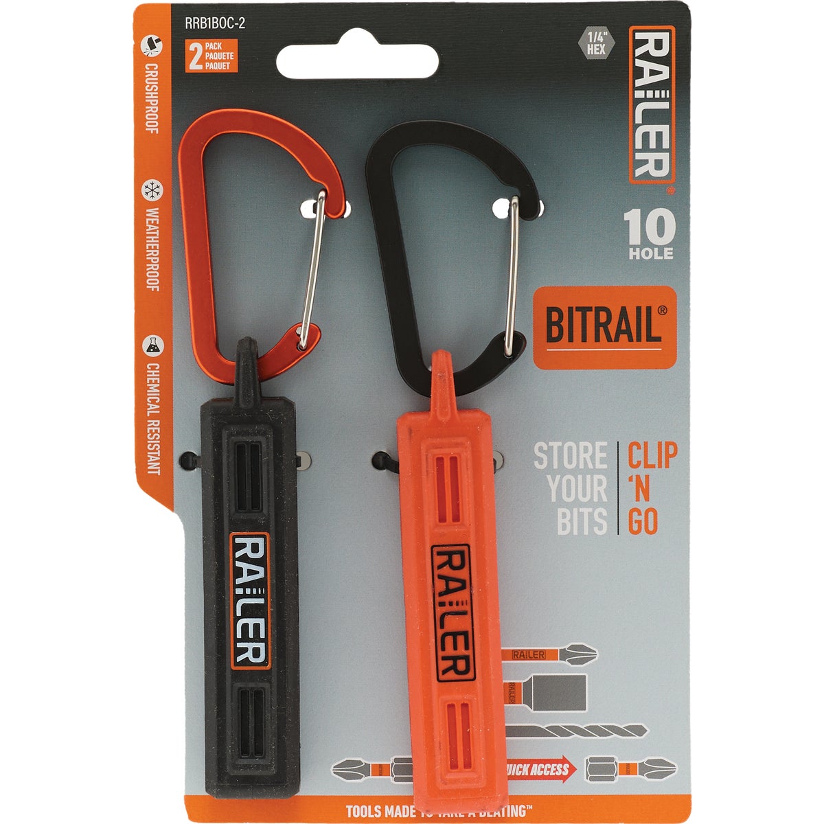 Railer 10-Hole Bitrail Orange & Black Bit Holder with Carabiner (2-Pack) Image 5