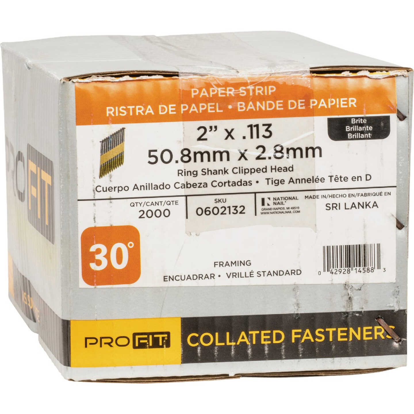 Pro-Fit 2 In. x 0.113 In. 30 Degree Paper Tape Ring Shank Clipped Head Brite Framing Stick Nails (2000 Ct.) Image 2
