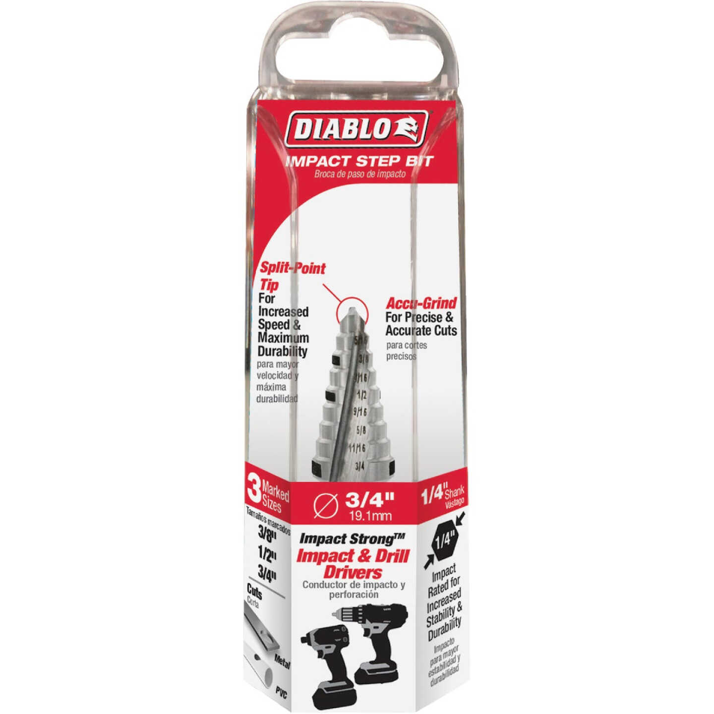 Diablo 3/8 In. - 3/4 In. Impact Step Drill Bit, 9 Steps Image 1