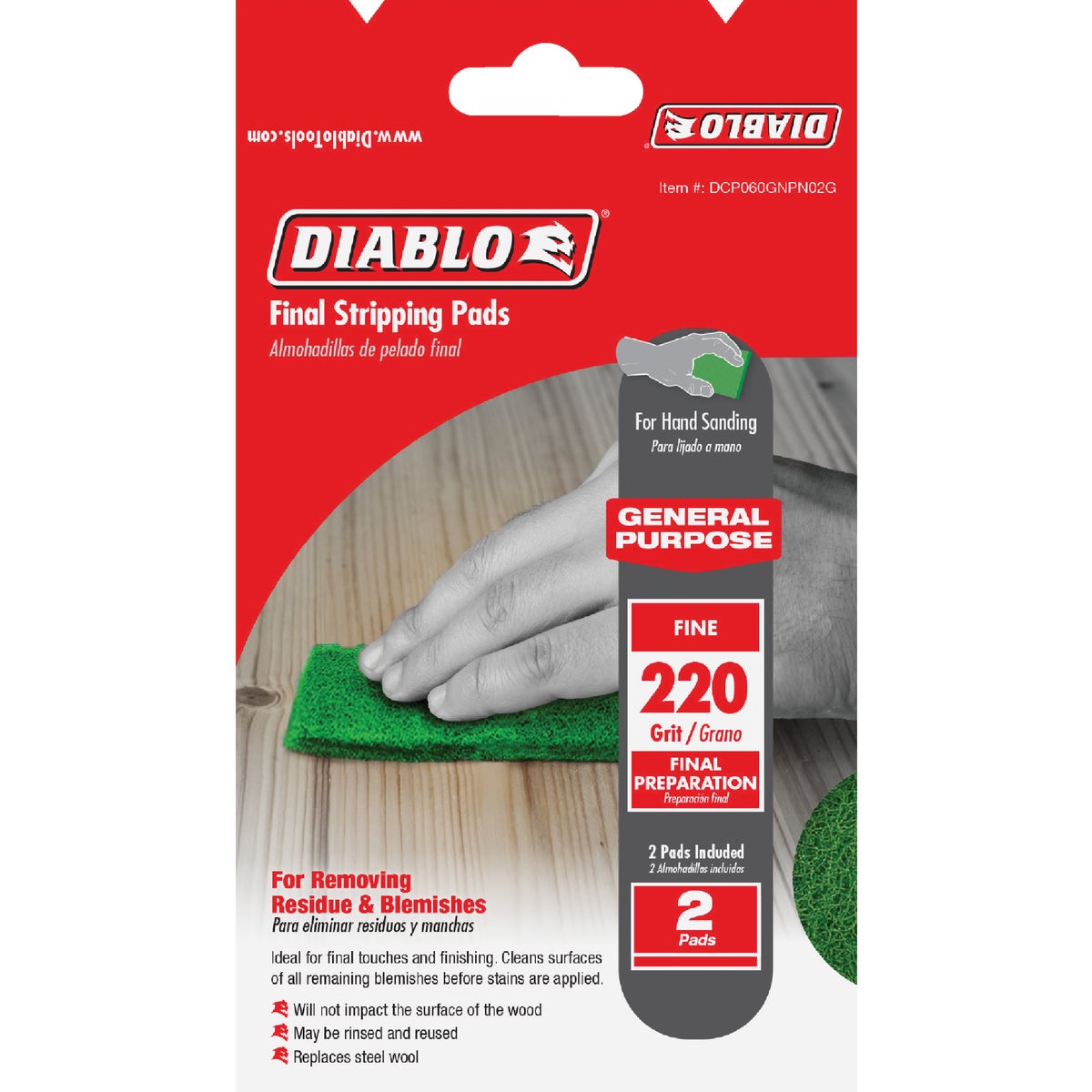 Diablo 4 In. x 6 In. 220-Grit (Fine) Stripping Final Finishing Pad (2-Pack)