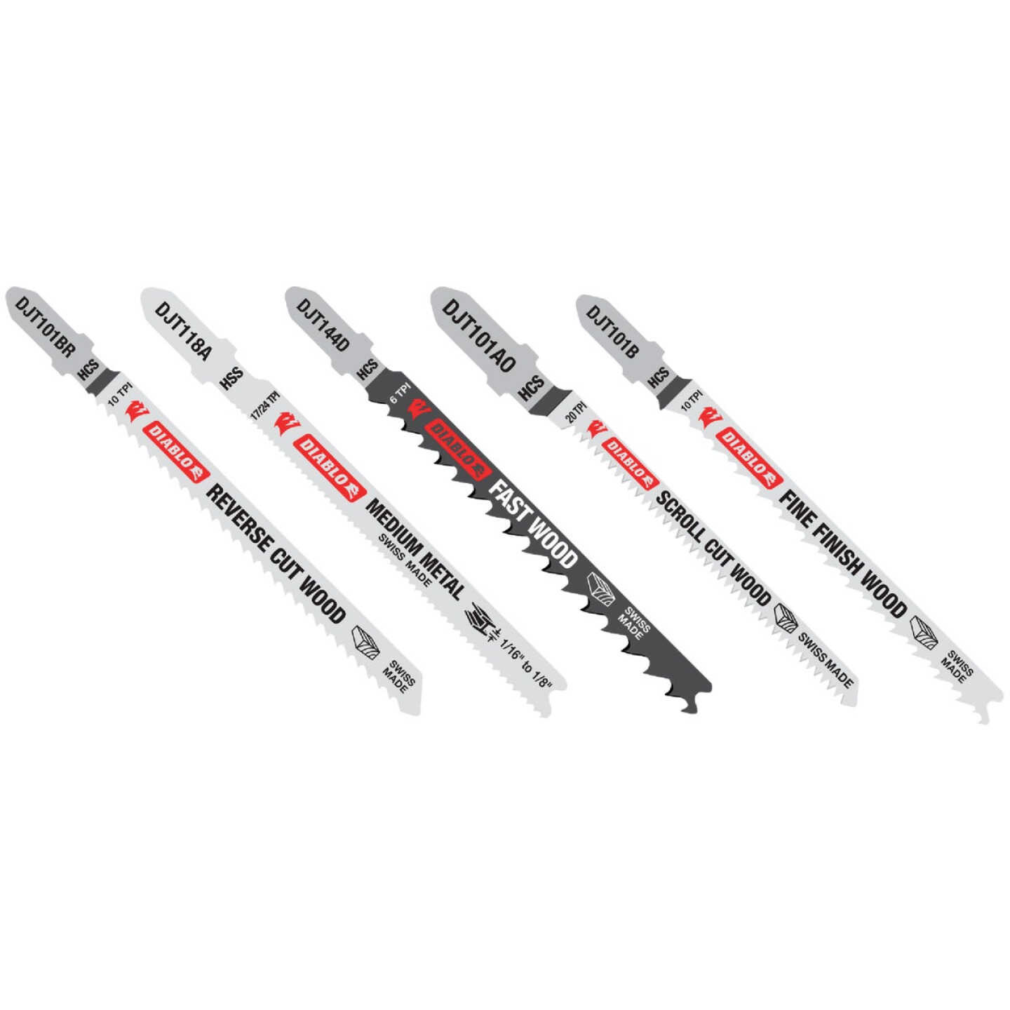 Diablo 5-Piece T-Shank HCS & HSS Jig Saw Blade Set for Wood & Metal Image 1