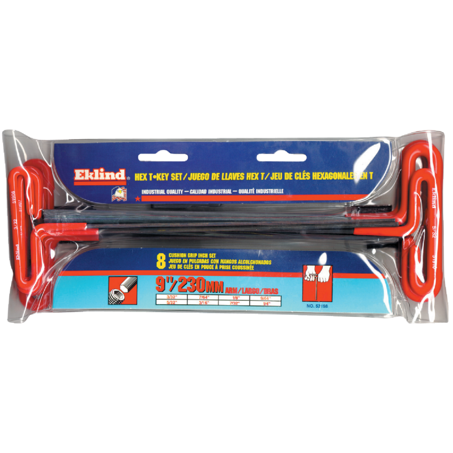 Eklind Standard 9 In. Arm Cushion Grip T-Handle Hex Key Set, 8-Piece Image 1