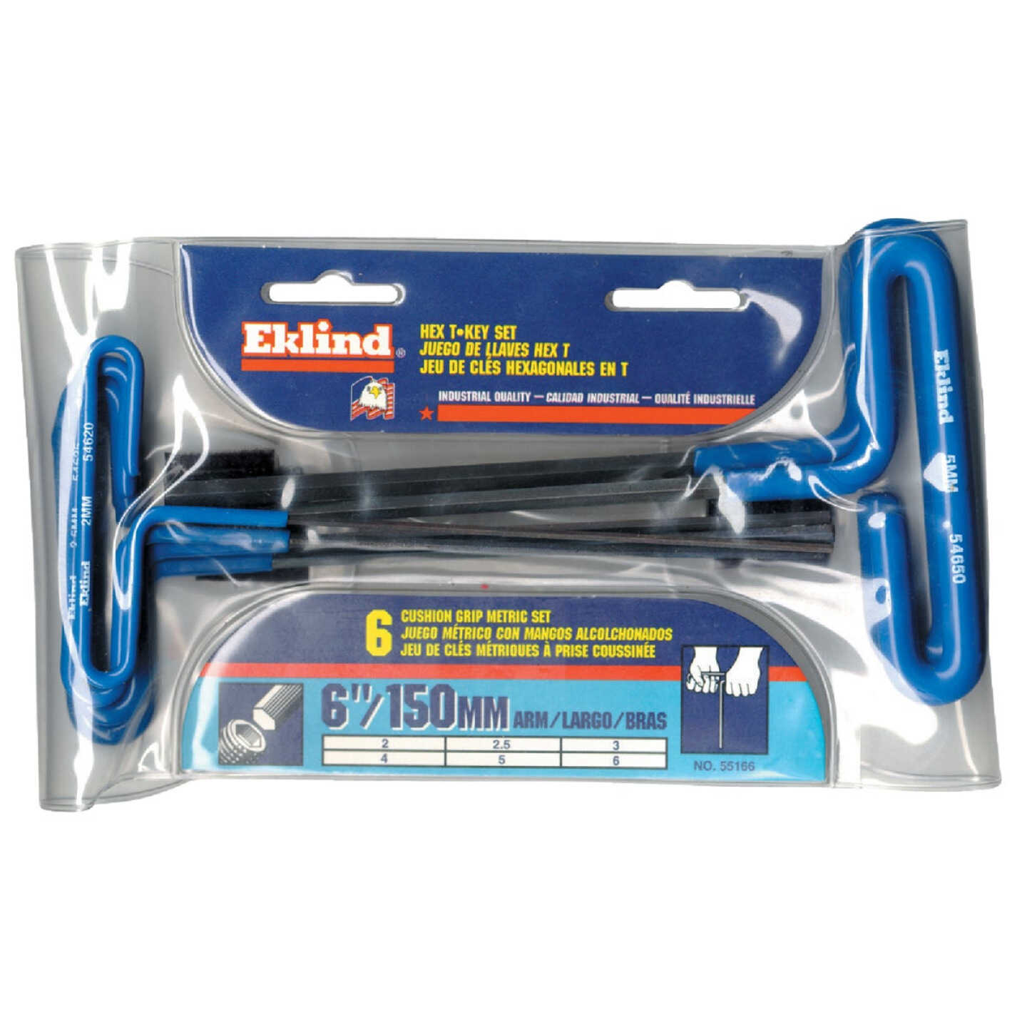 Eklind Metric 6 In. Arm Cushion Grip T-Handle Hex Key Set, 6-Piece Image 1