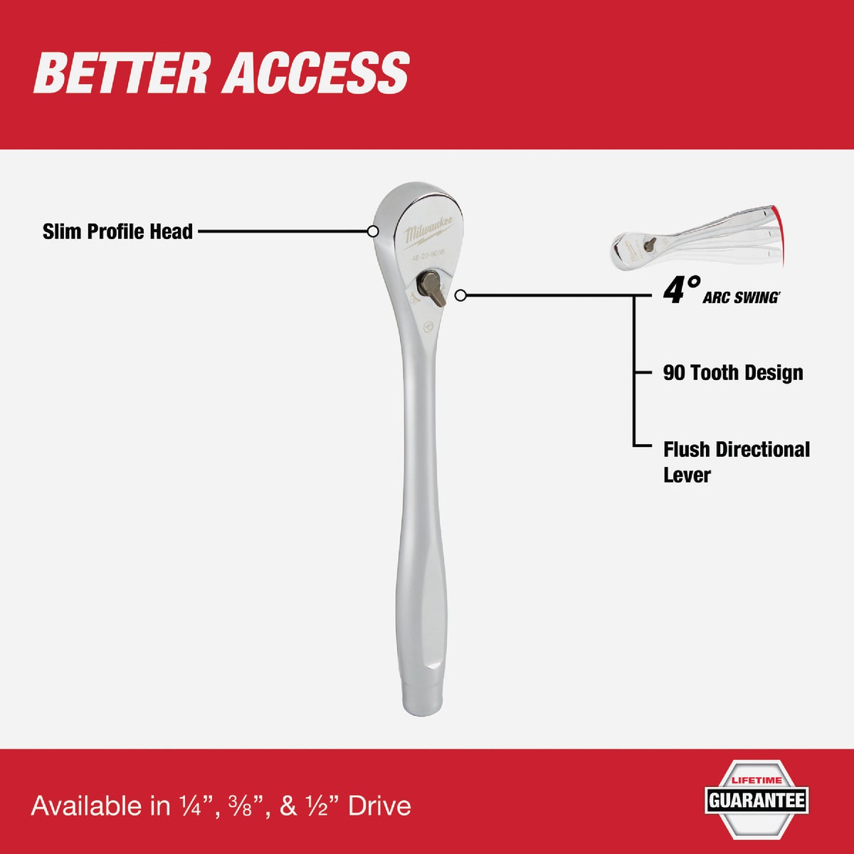 Milwaukee 1/2 In. Drive 90-Tooth Ratchet Image 2