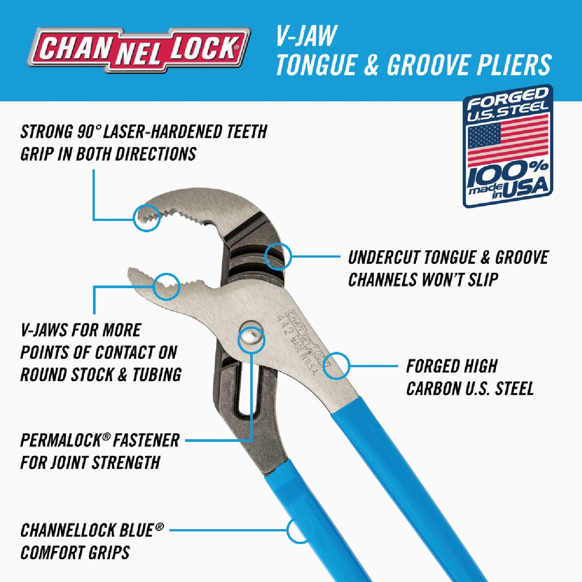 Channellock 12 In. V-Jaw Groove Joint Pliers Image 2