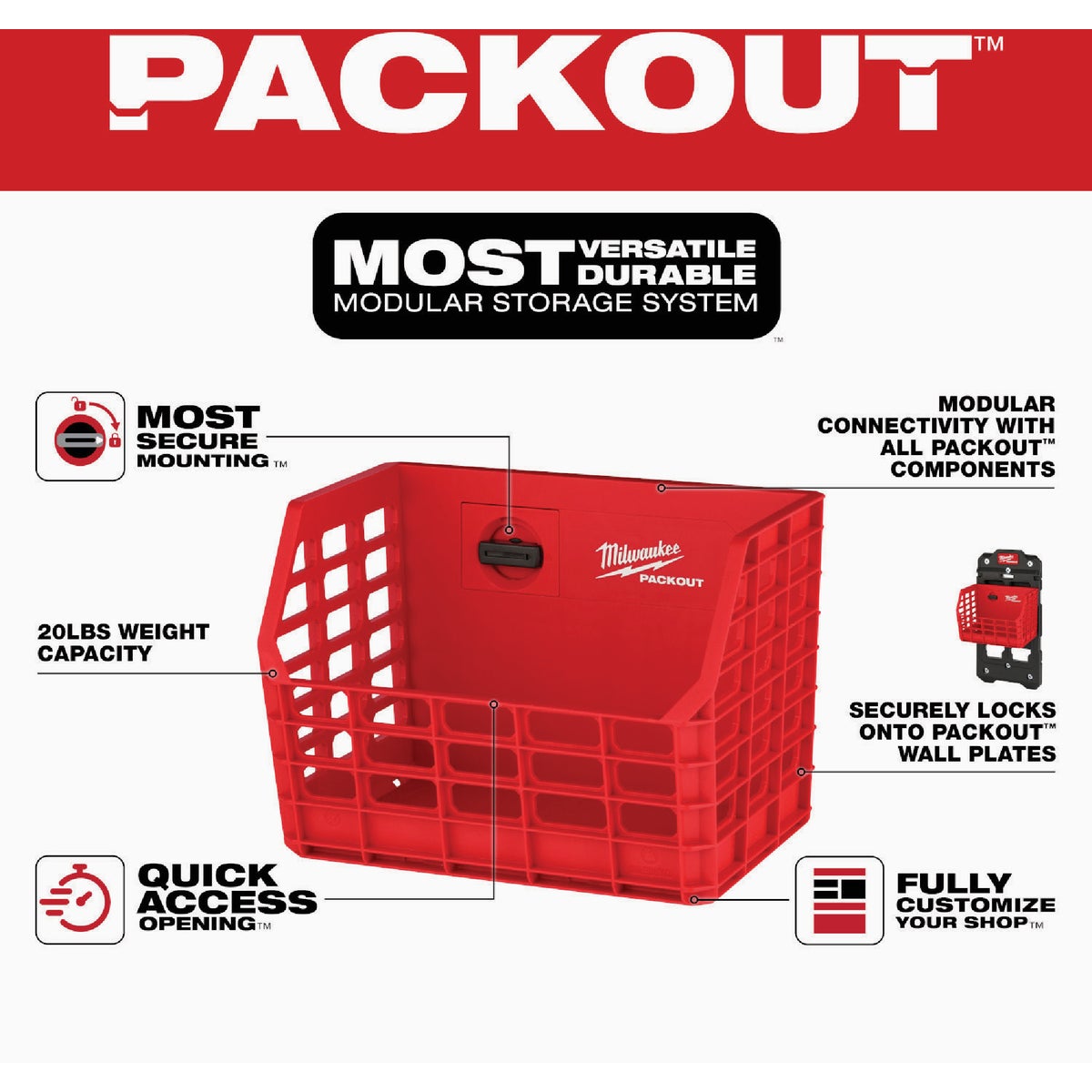 Milwaukee PACKOUT Compact Wall Basket Image 2
