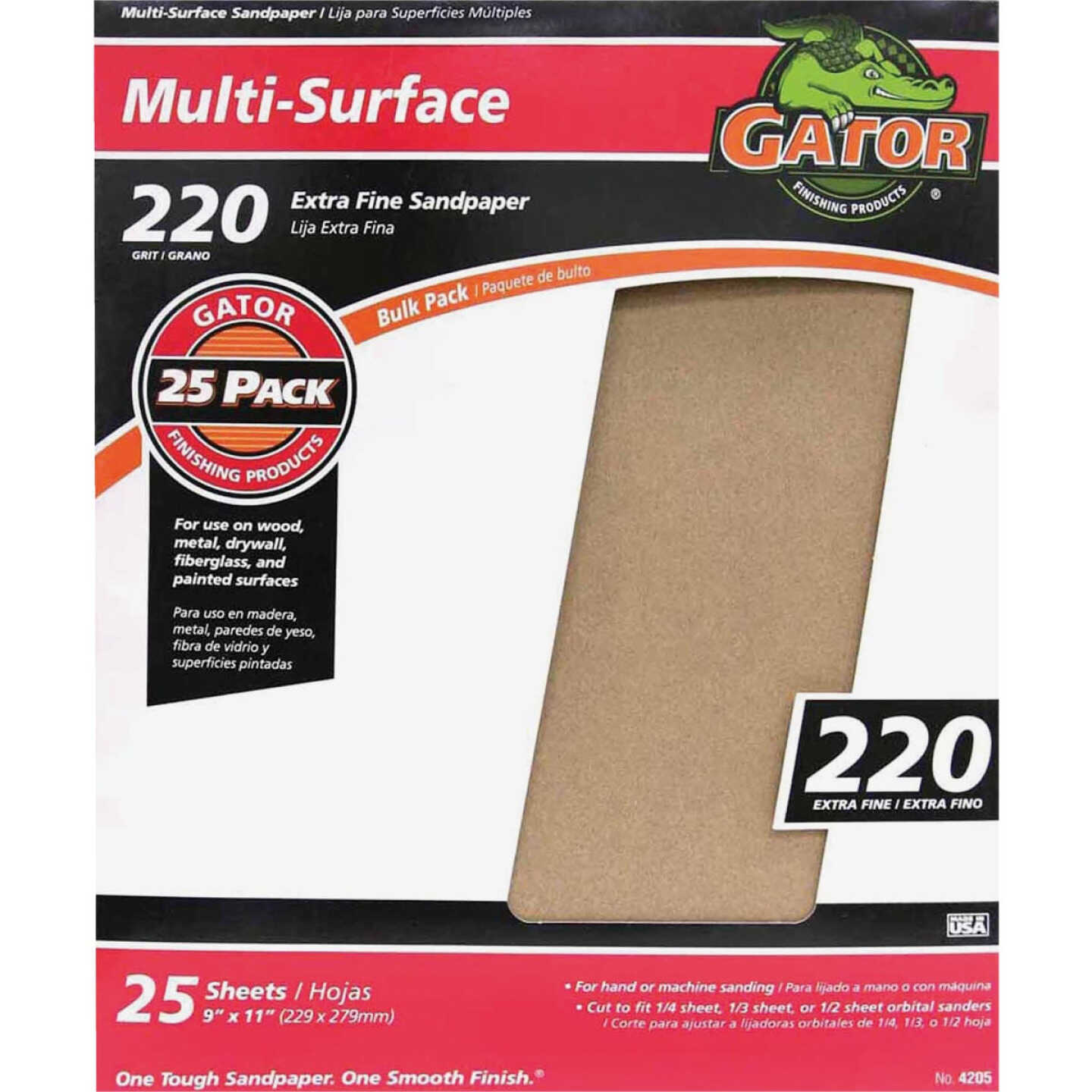 Gator Blade Multi-Surface 9 In. x 11 In. 220 Grit Extra Fine Sandpaper (25-Pack) Image 1